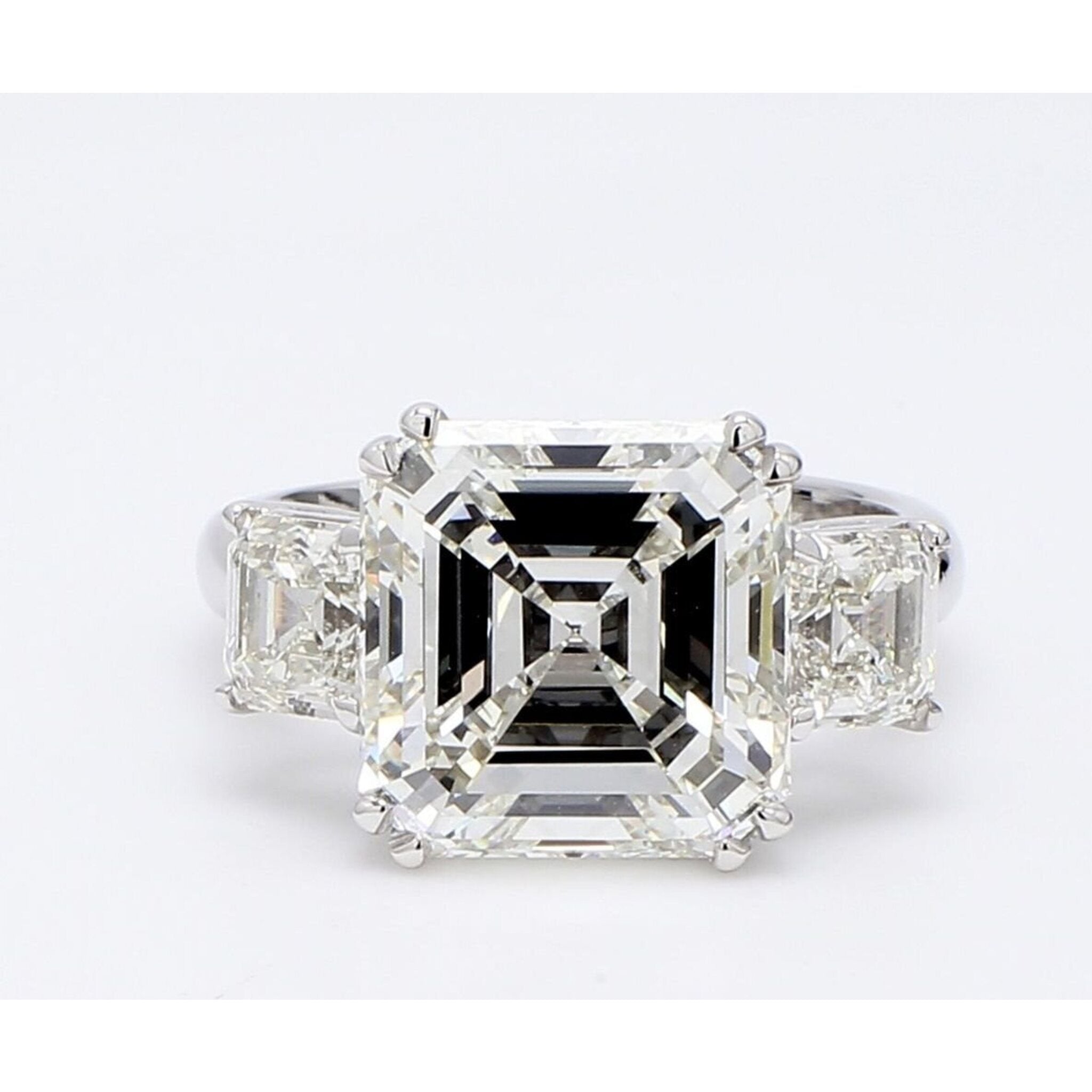 Ninacci Platinum 3-Stone Asscher Cut Diamond Ring - 7.54 Carat Total Diamond Weight