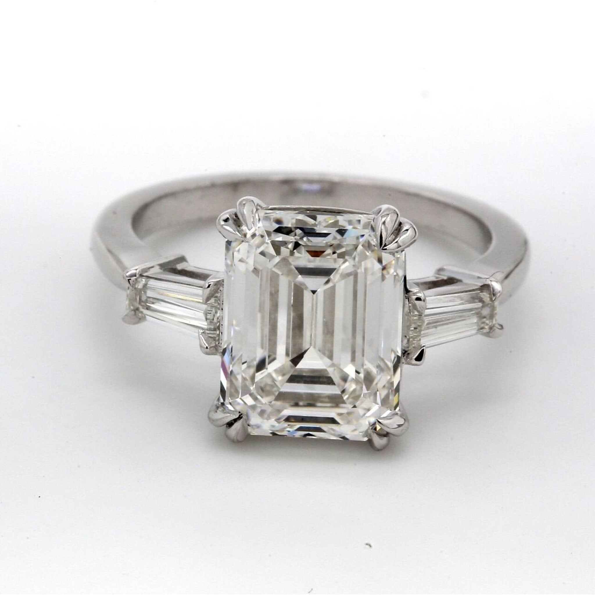 Ninacci Platinum 3-Stone Ring with GIA Certified 5.01 Carats Emerald-Cut Diamond