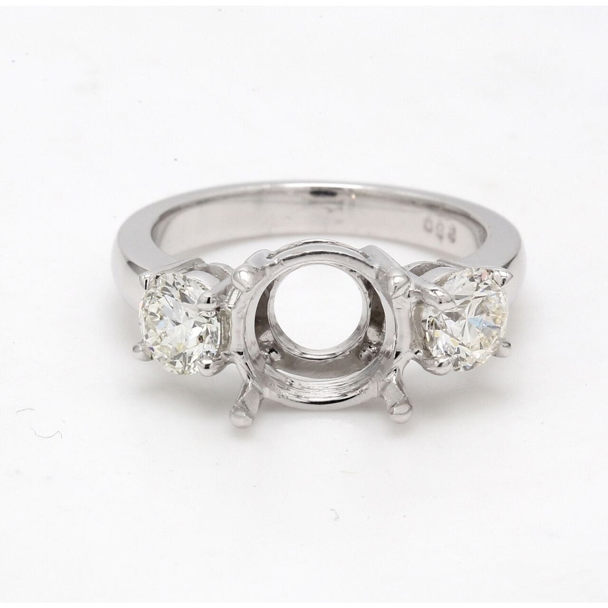 Ninacci Platinum 3-Stone Semi-Mount Diamond Ring - 1.04 Carat Total Diamond Weight