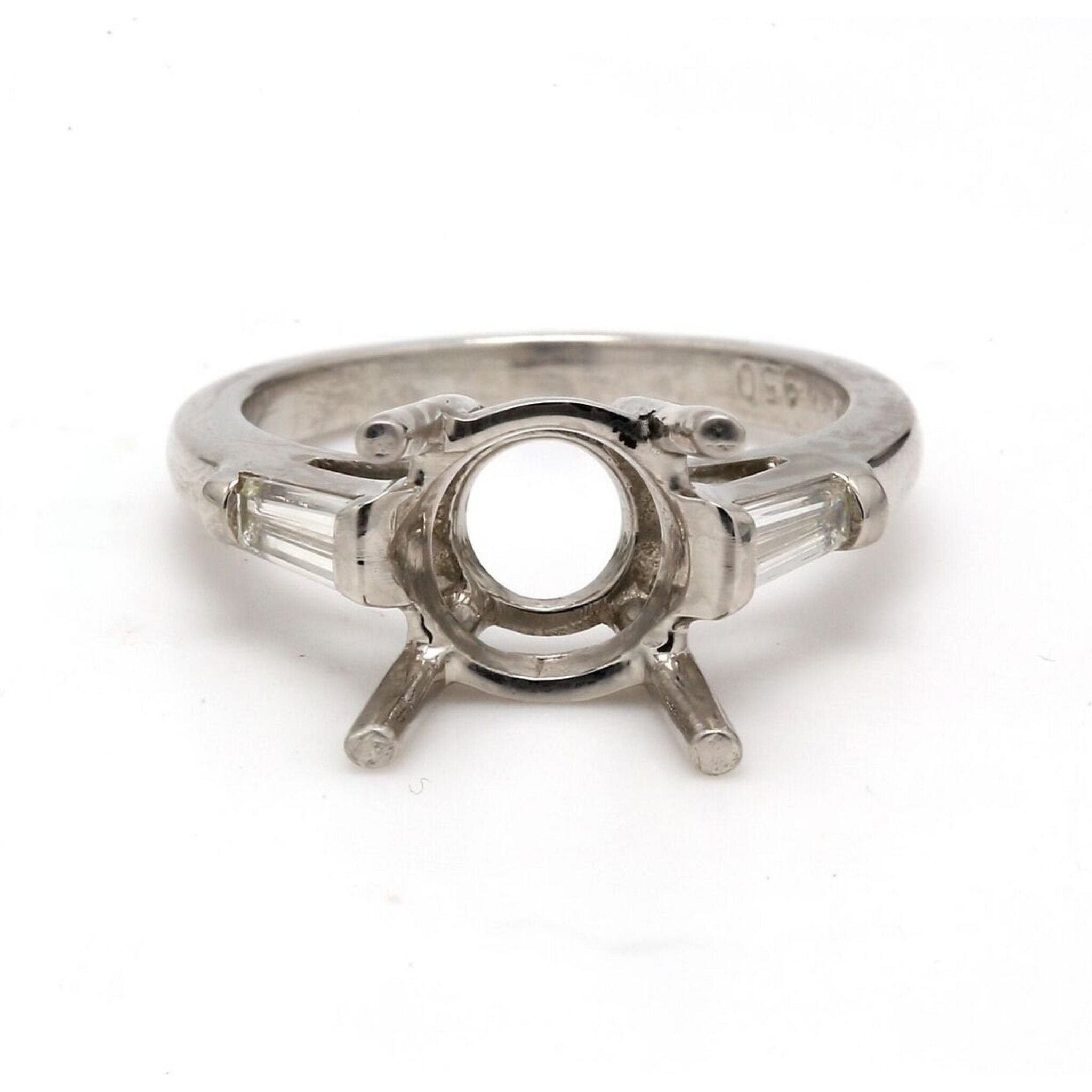 Ninacci Platinum 3-Stone Semi Mount Engagement Ring with Baguette Diamonds - 0.42 Carat Total Diamond Weight - Size 5.5