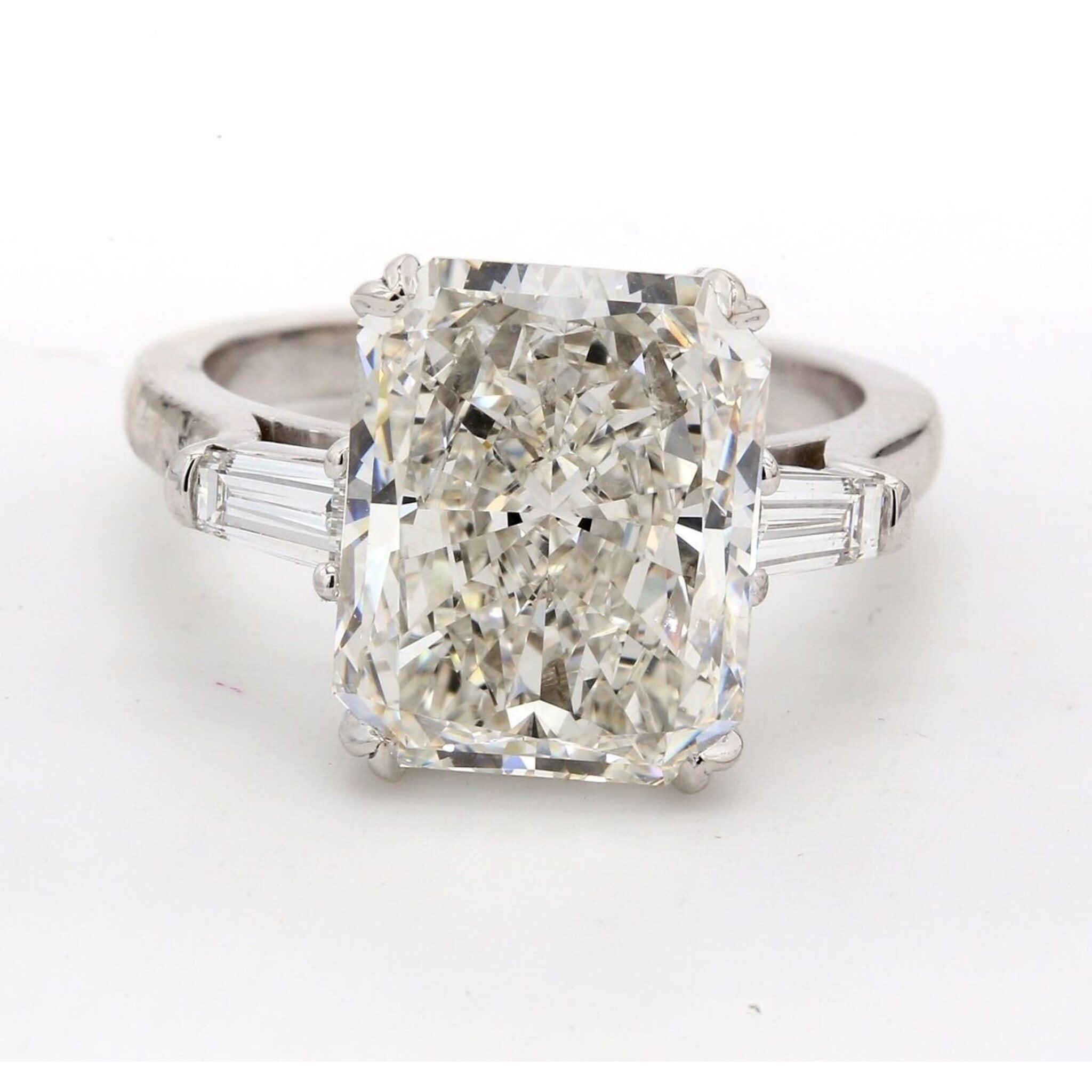 Ninacci Platinum 3-Stone Semi-Mount Ring with Channel Set Baguette Diamond Sides - Timeless Elegance in Platinum - Size 6.5