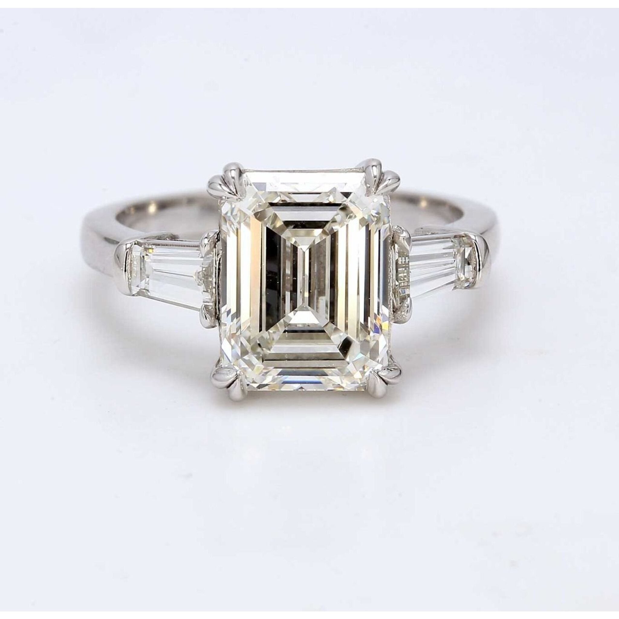 Ninacci Platinum 3-Stone Semi-Mount Ring with Prong Set Tapered Baguette Diamonds - 0.63 Carat Total Diamond Weight