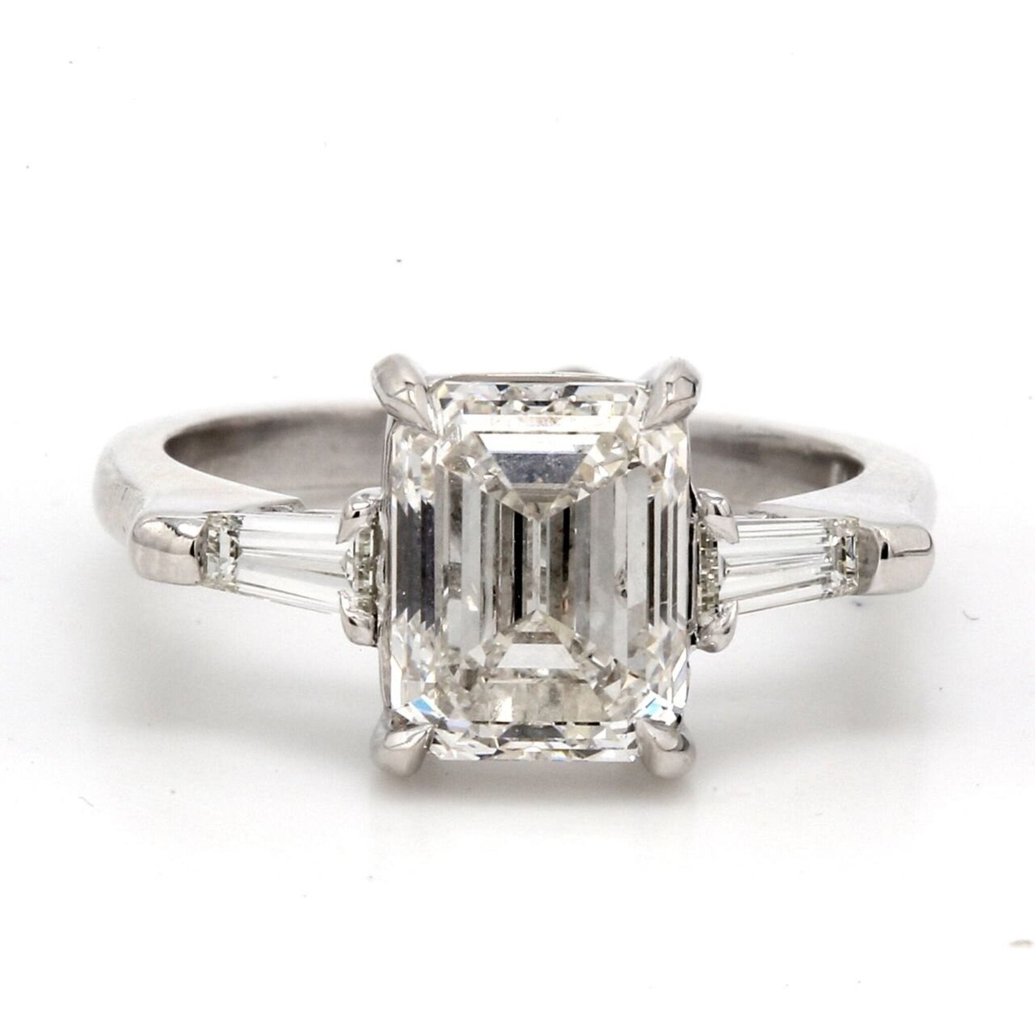 Ninacci Platinum 3-Stone Semi-Mount Ring with Tapered Baguette Diamonds - 0.32 Carat Total Diamond Weight - Size 6
