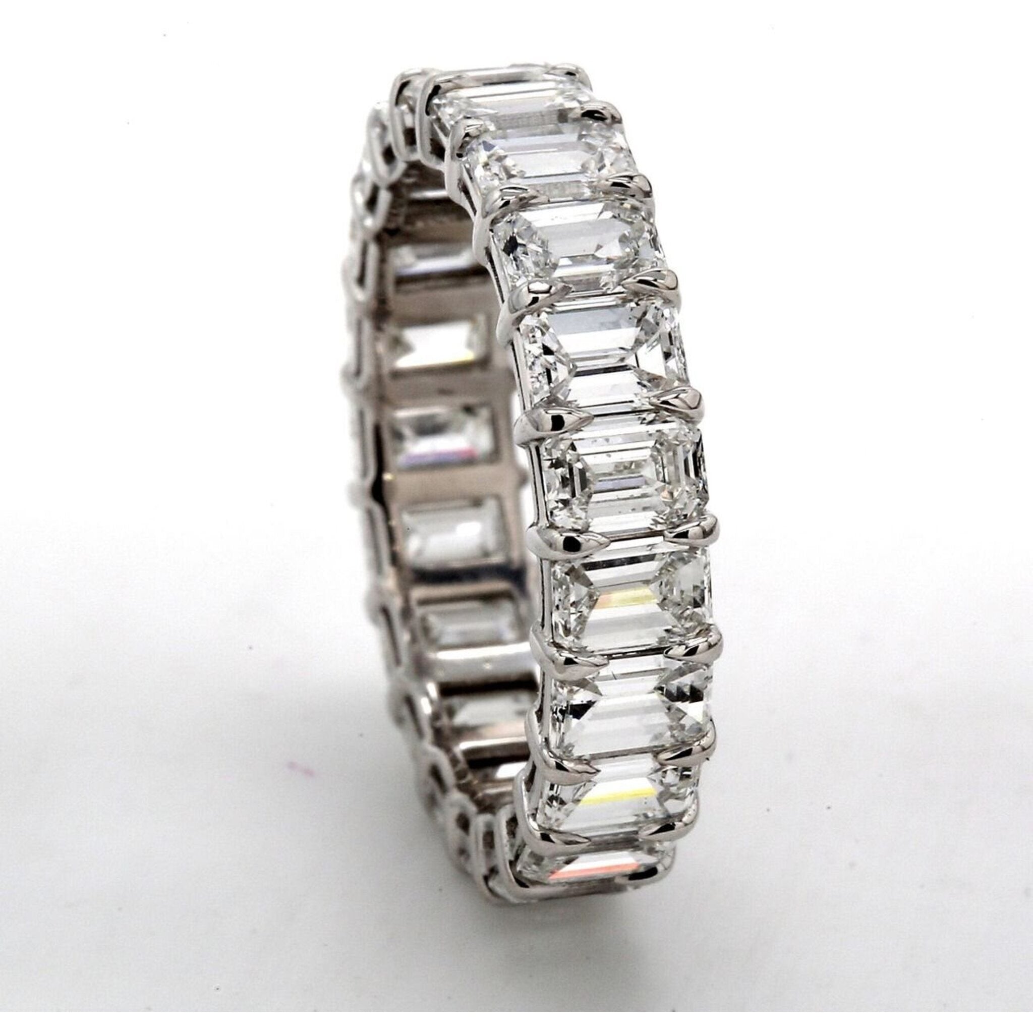 Ninacci Platinum 4.46 Carats Emerald Cut Diamond Eternity Band - Size 5.75