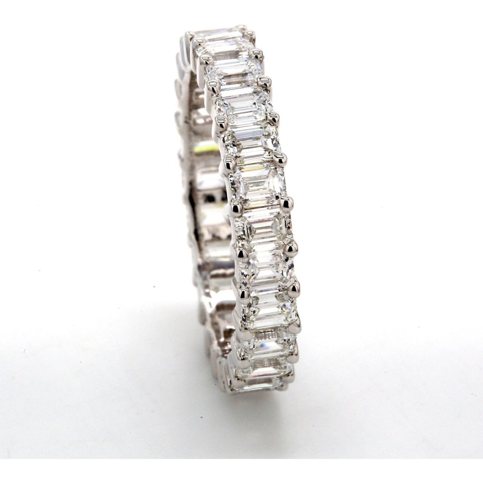 Ninacci Platinum 4.49 Carats Emerald Cut Diamond Eternity Band - Size 5.5