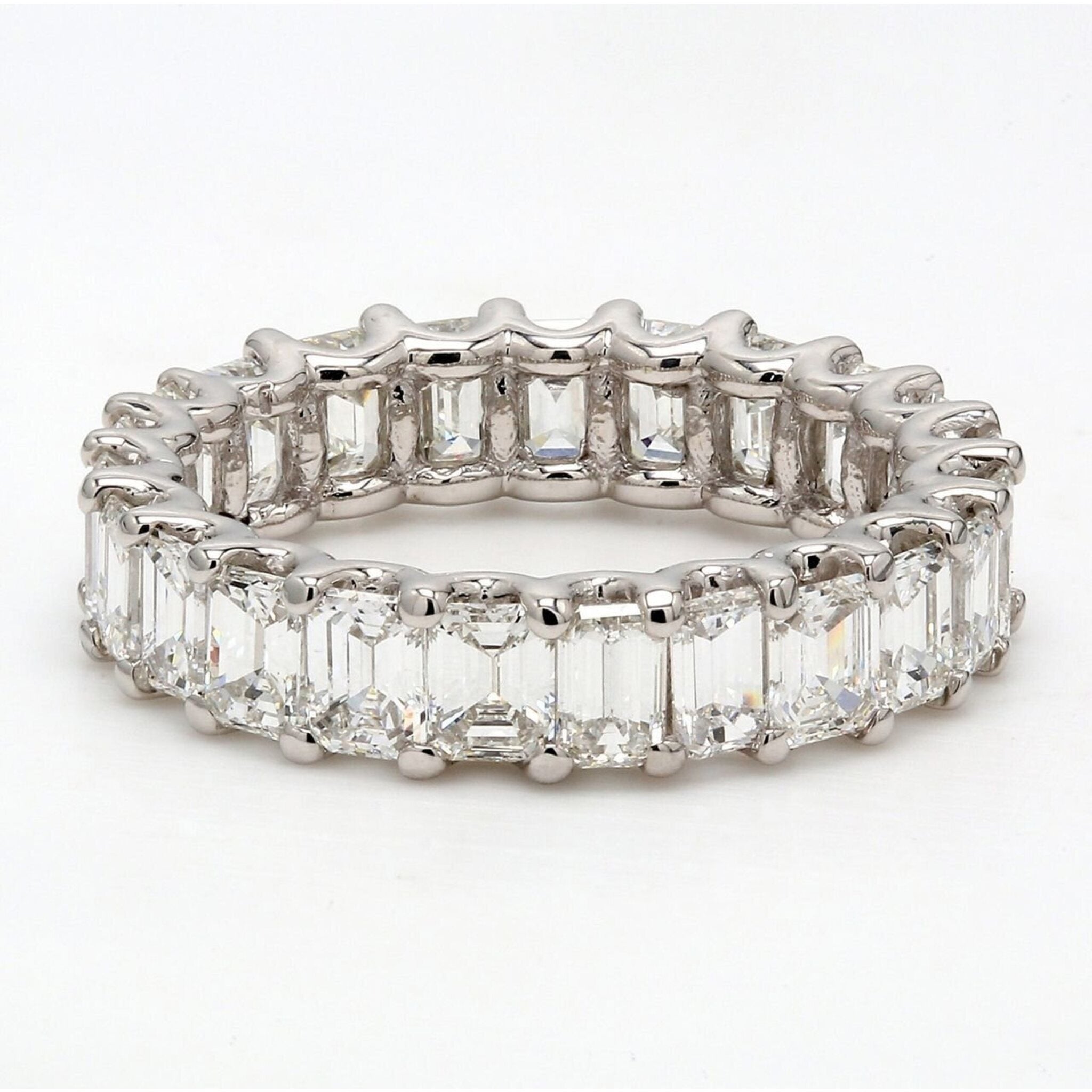 Ninacci Platinum 4.52 Carats Emerald Cut Diamond Eternity Band - Size 6.5