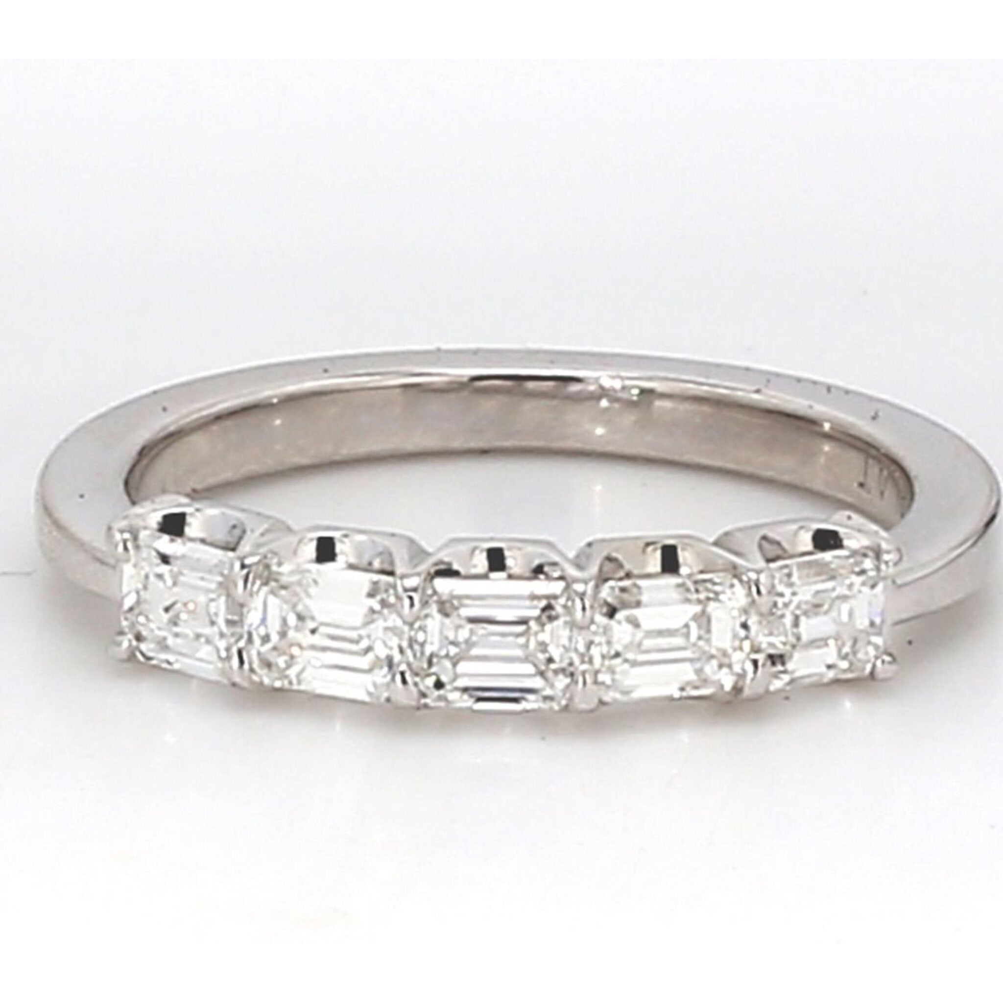 Ninacci Platinum 5-Stone Band East-to-West Style with Prong Set Emerald Cut Diamonds - 0.81 Carat Total Diamond Weight - Size 5.75