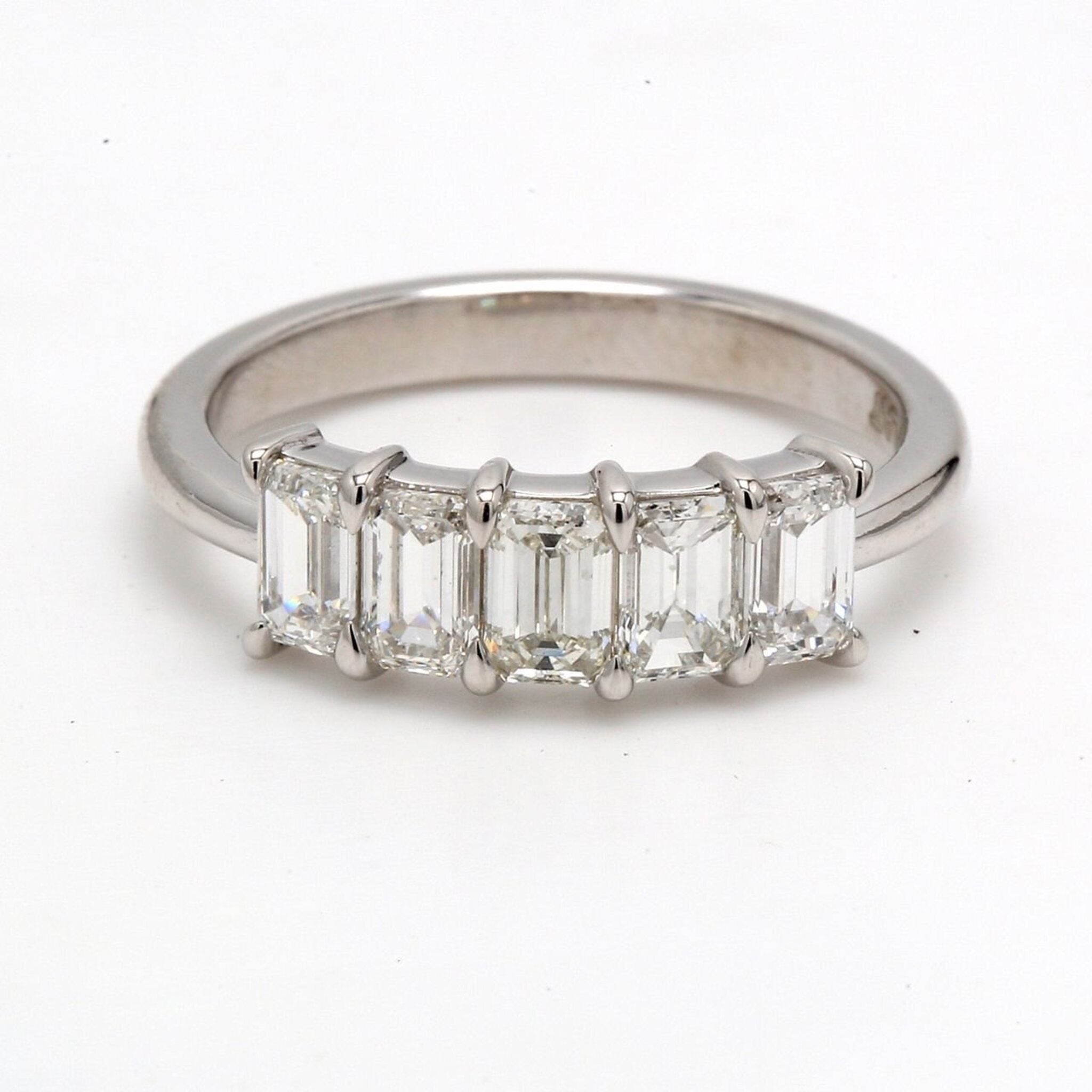 Ninacci Platinum 5-Stone Band with Prong-Set Emerald Cut Diamonds - 1.36 Carat Total Diamond Weight - Size 6.5