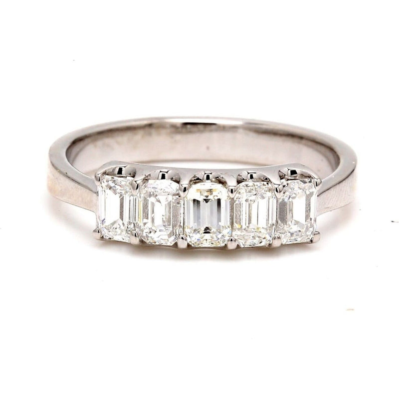 Ninacci Platinum 5-Stone Band with U-Prong Set Emerald Cut Diamonds - 1.11 Carat Total Diamond Weight - Size 6.5