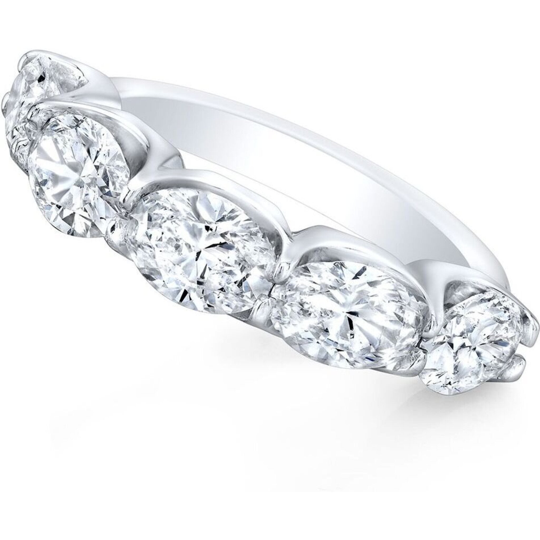 Ninacci Platinum 5-Stone Band with U-Prong Set Oval Diamonds - 2.65 Carat Total Diamond Weight - Size 6.0