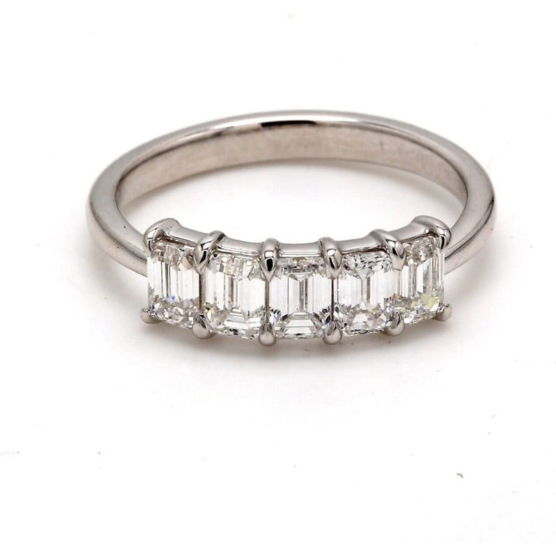 Ninacci Platinum 5-Stone Emerald Cut Diamond Band - Elegance in Every Sparkle - Size 5.5