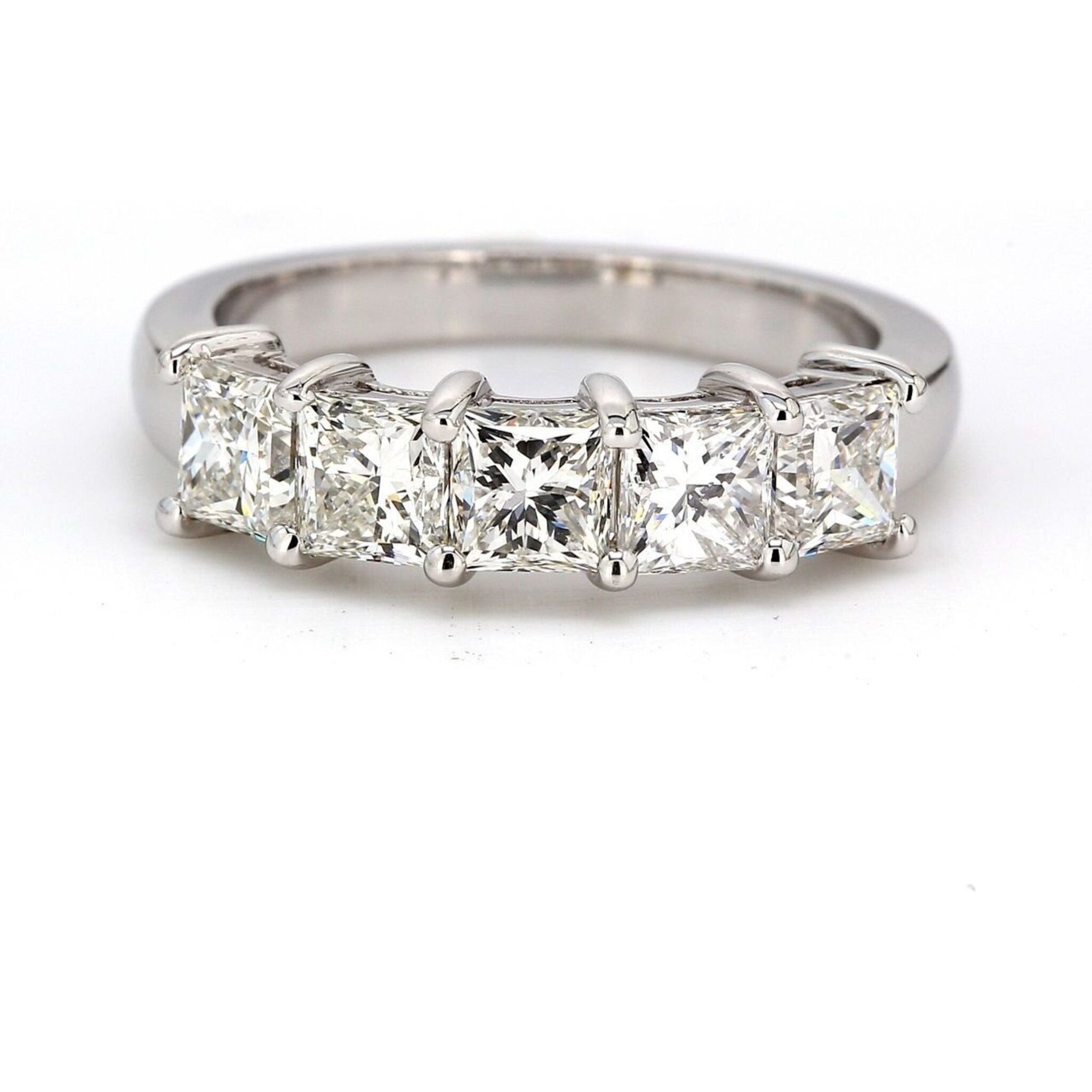 Ninacci Platinum 5-Stone Princess-Cut Diamond Band Ring - 2.06 Carat Total Diamond Weight - Size 6.75