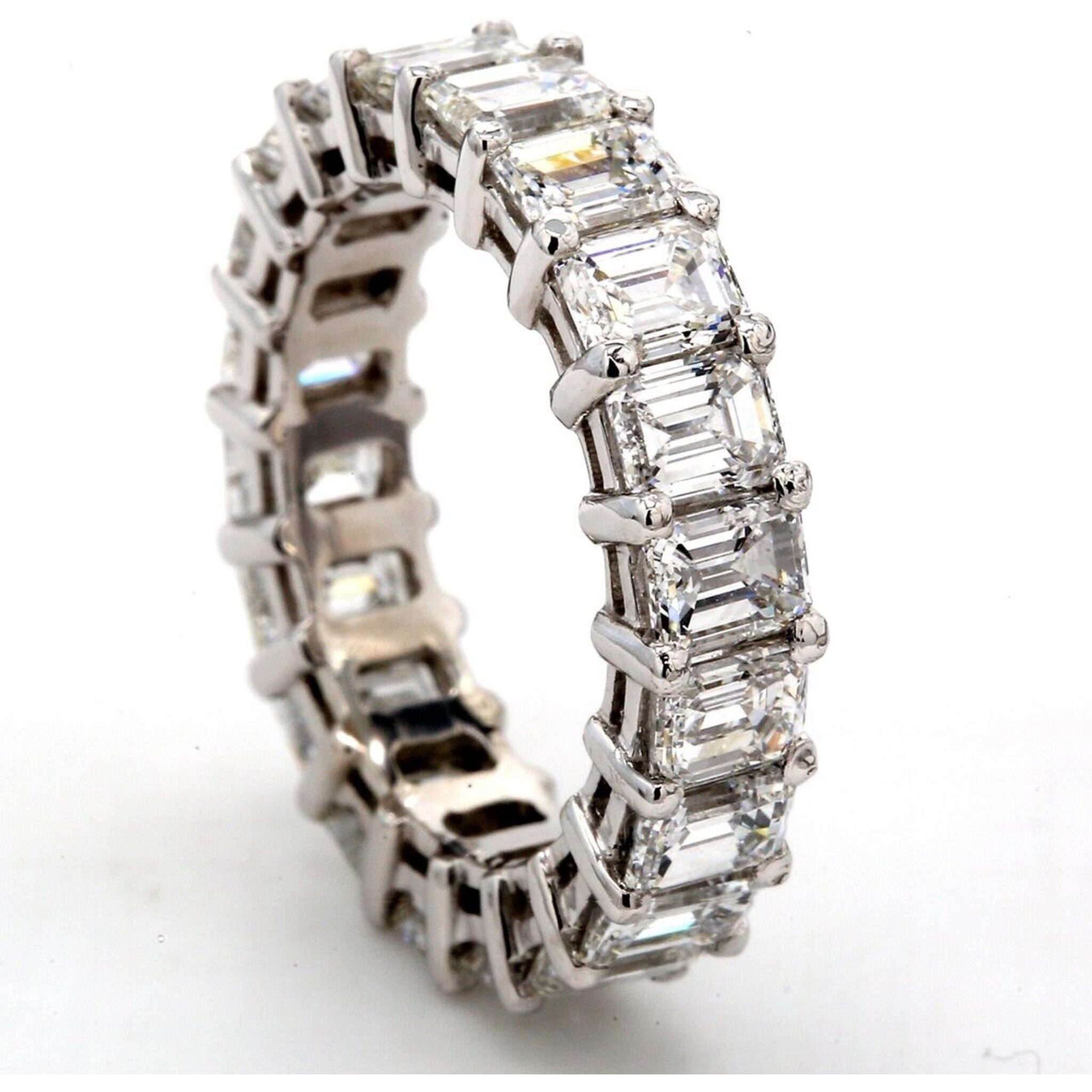 Ninacci Platinum 6.14 Carats Shared Prong Emerald Cut Diamond Eternity Band - Size 6.0