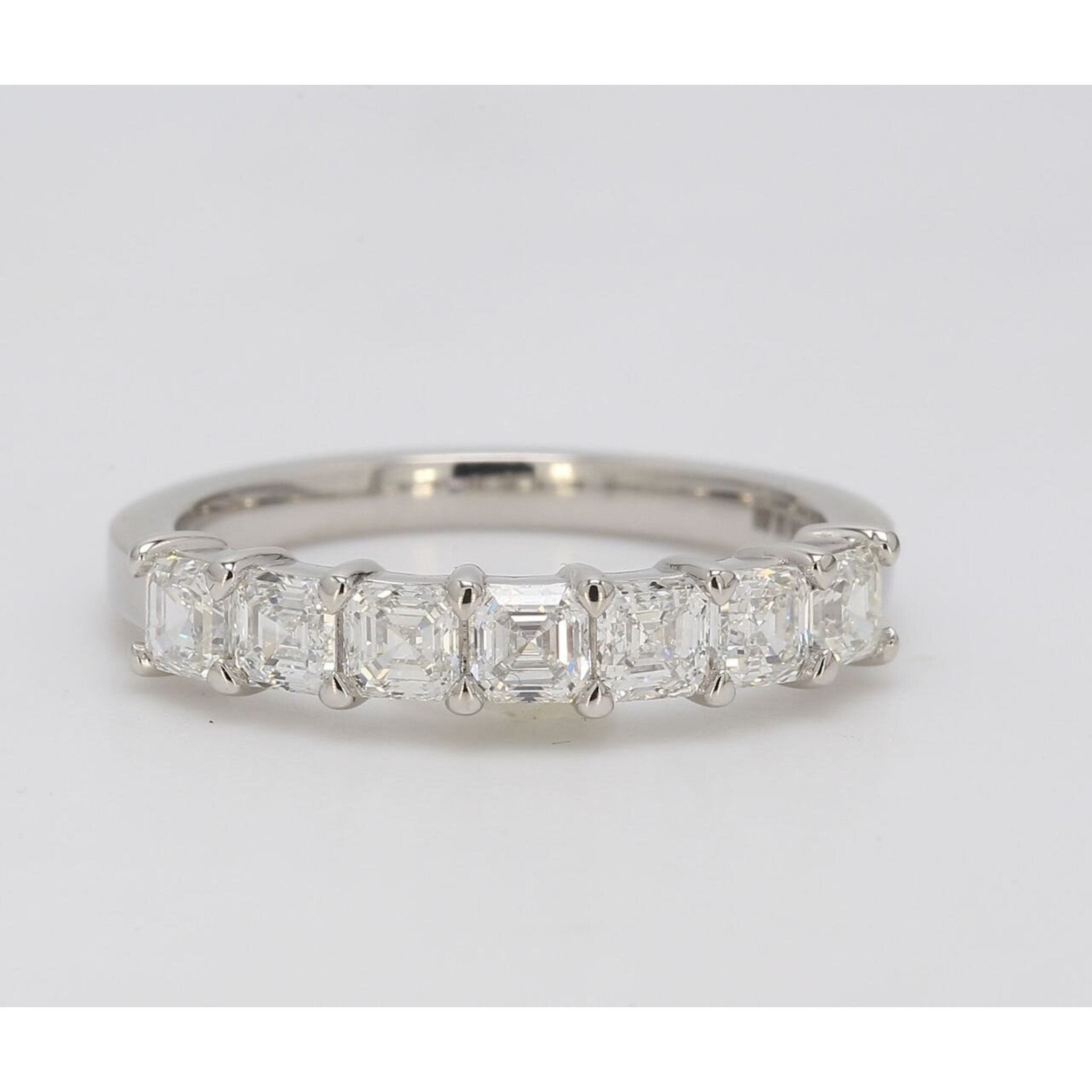 Ninacci Platinum 7-Stone Asscher Cut Diamond Band - Timeless Elegance and Radiant Sparkle - Size 7.25