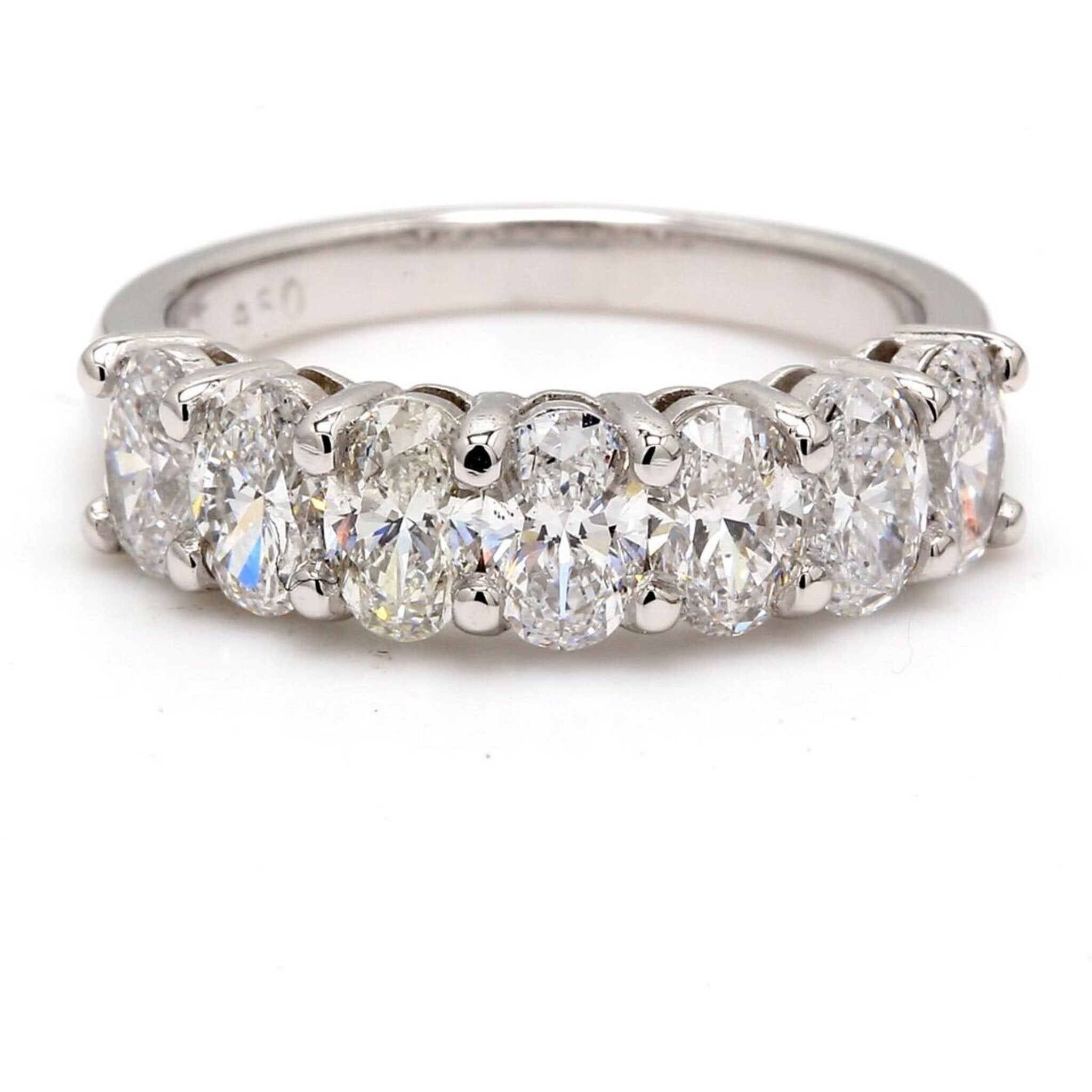 Ninacci Platinum 7-Stone Band with Oval Cut Diamonds - 2.14 Carat Total Diamond Weight Eternal Brilliance Ring - Size 7.0
