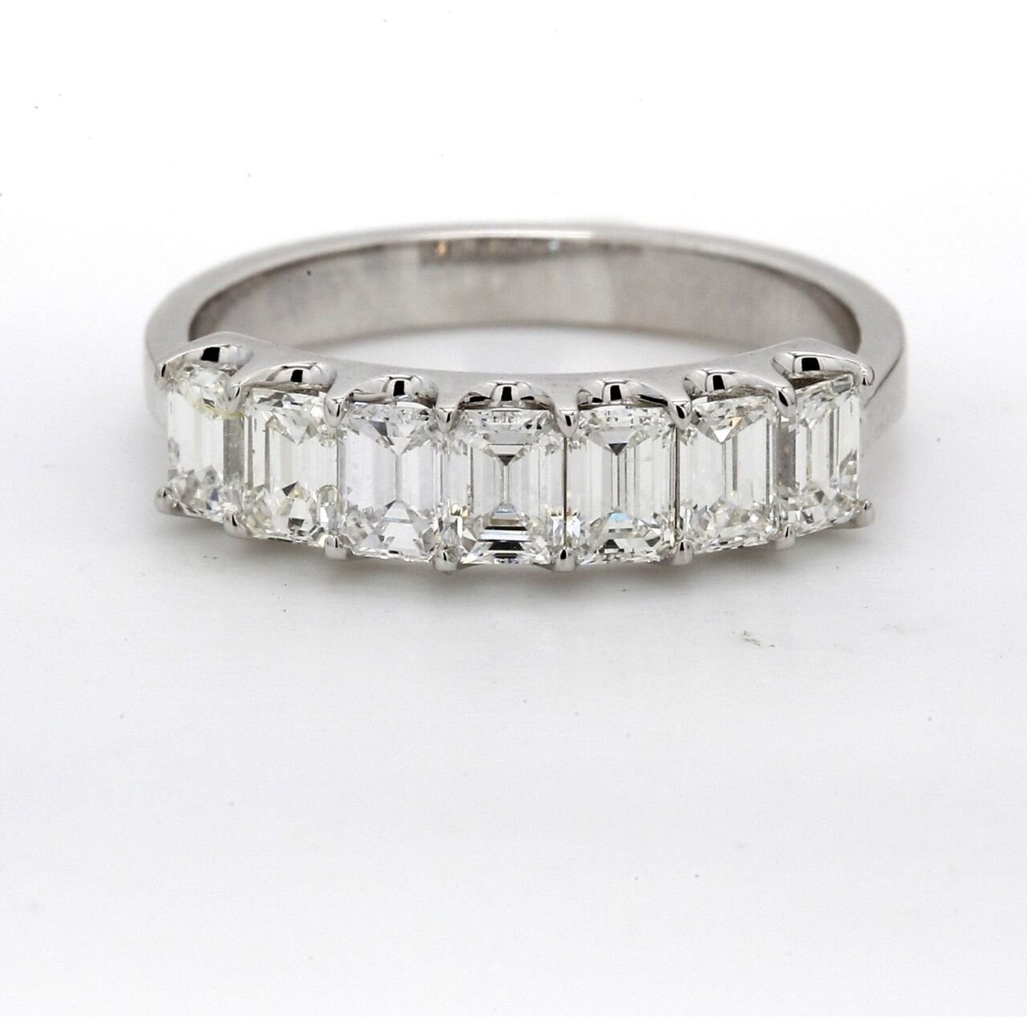Ninacci Platinum 7-Stone Band with U-Prong Set Emerald Cut Diamonds - 1.32 Carat Total Diamond Weight - Size 6.75