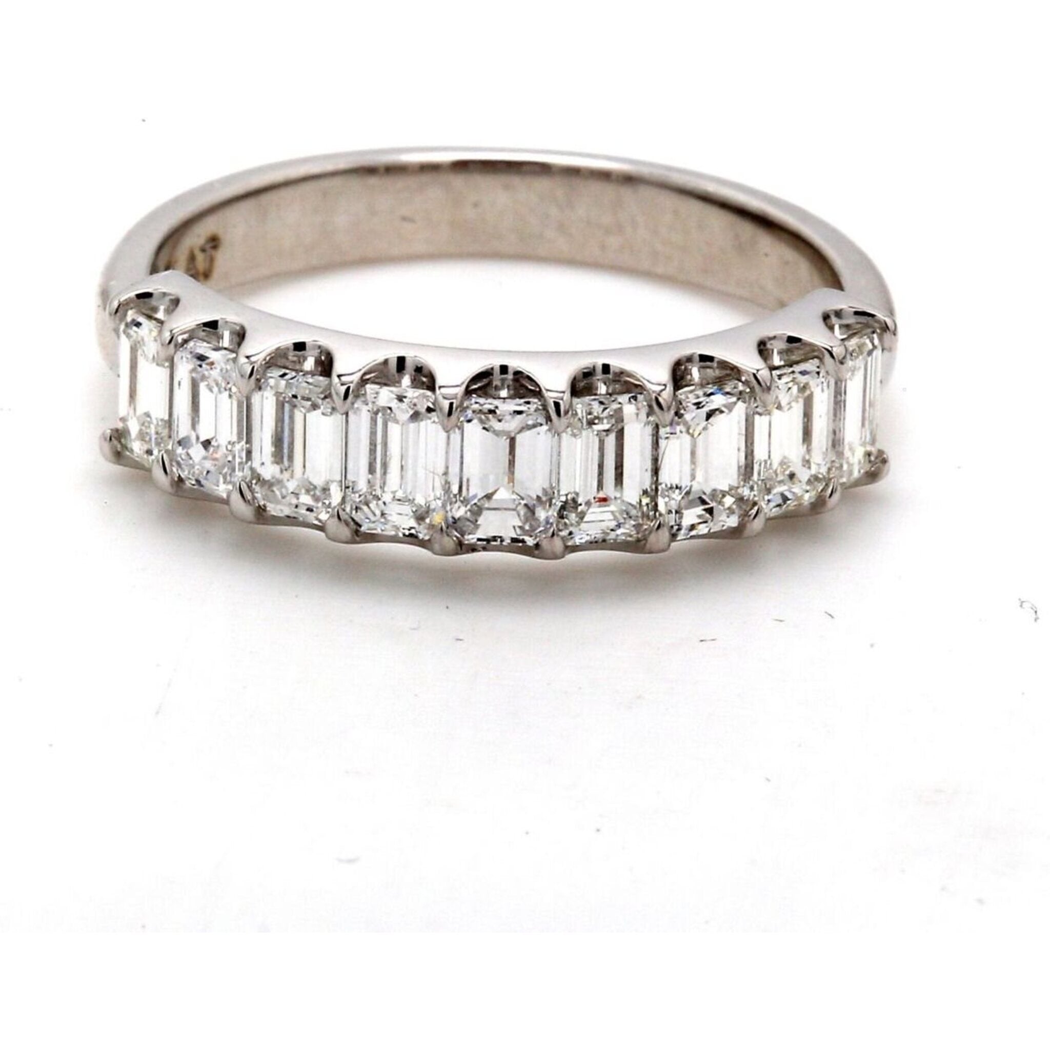Ninacci Platinum 9-Stone Band with U-Prong Set Emerald Cut Diamonds - 1.24 Carat Total Diamond Weight - Size 6.0