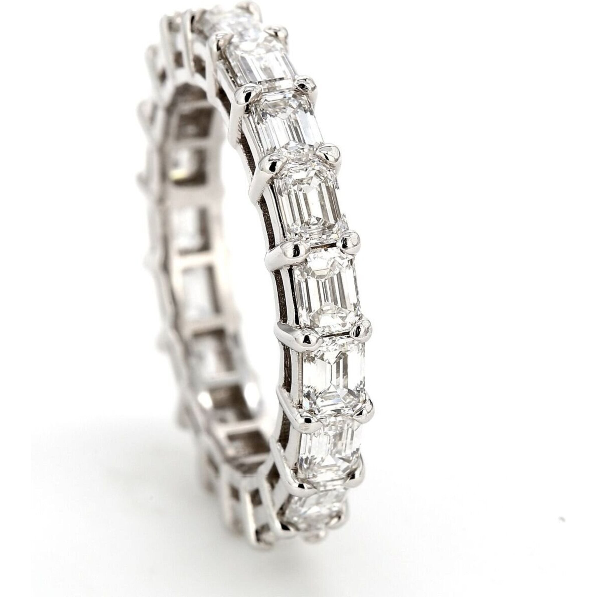 Ninacci Platinum East-to-West Eternity Band with 2.80 Carats Emerald Cut Diamonds - Size 6.0