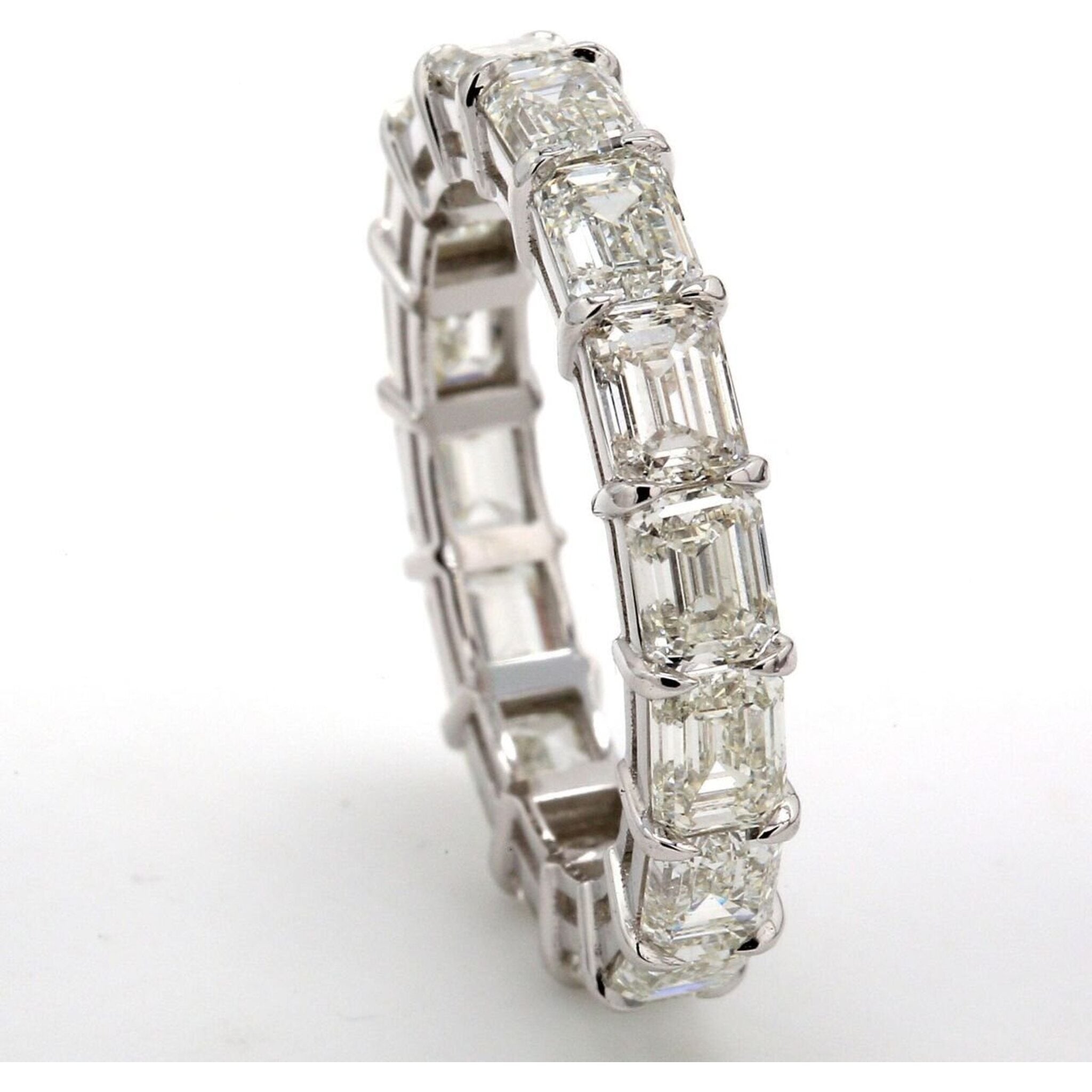 Ninacci Platinum East to West Eternity Band with 4.83 Carats Emerald Cut Diamonds - Size 6.0