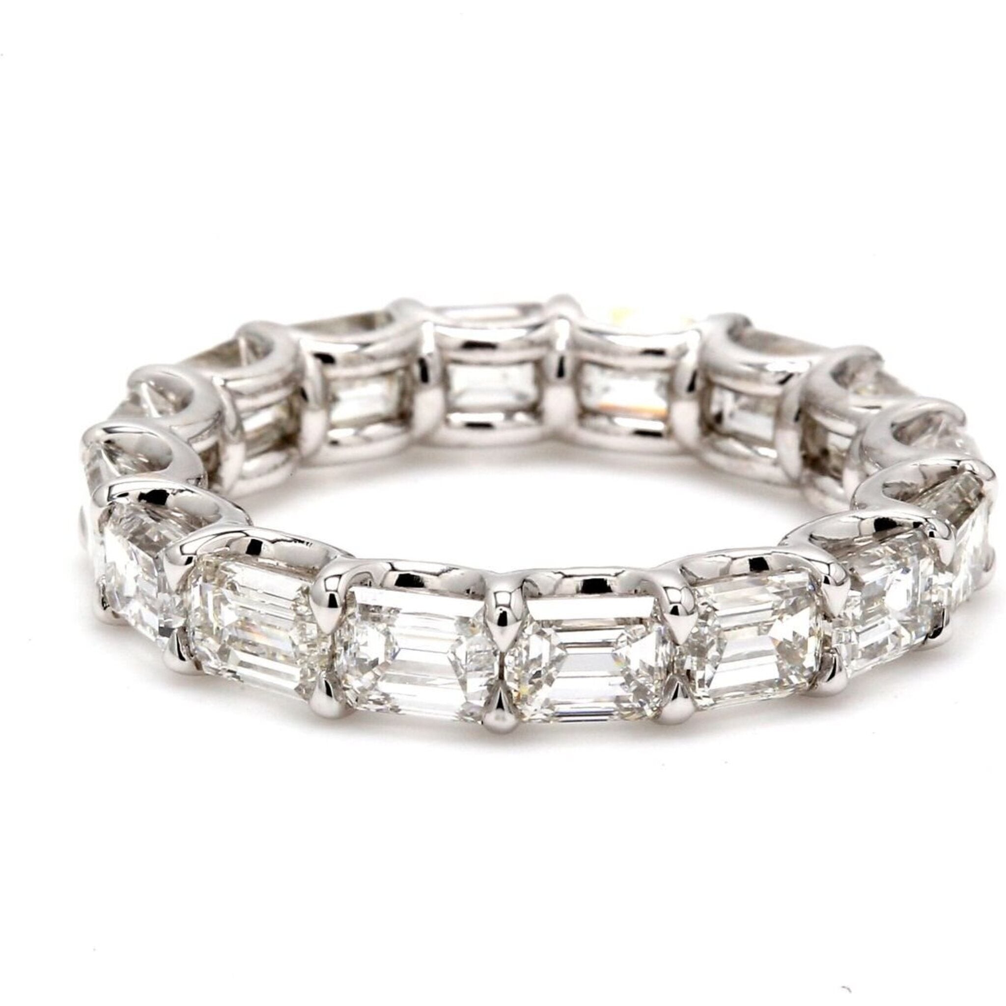 Ninacci Platinum East to West Style Eternity Band with Shared U-Prong Set Emerald Cut Diamonds - 4.82 Carat Total Diamond Weight - Size 5.75