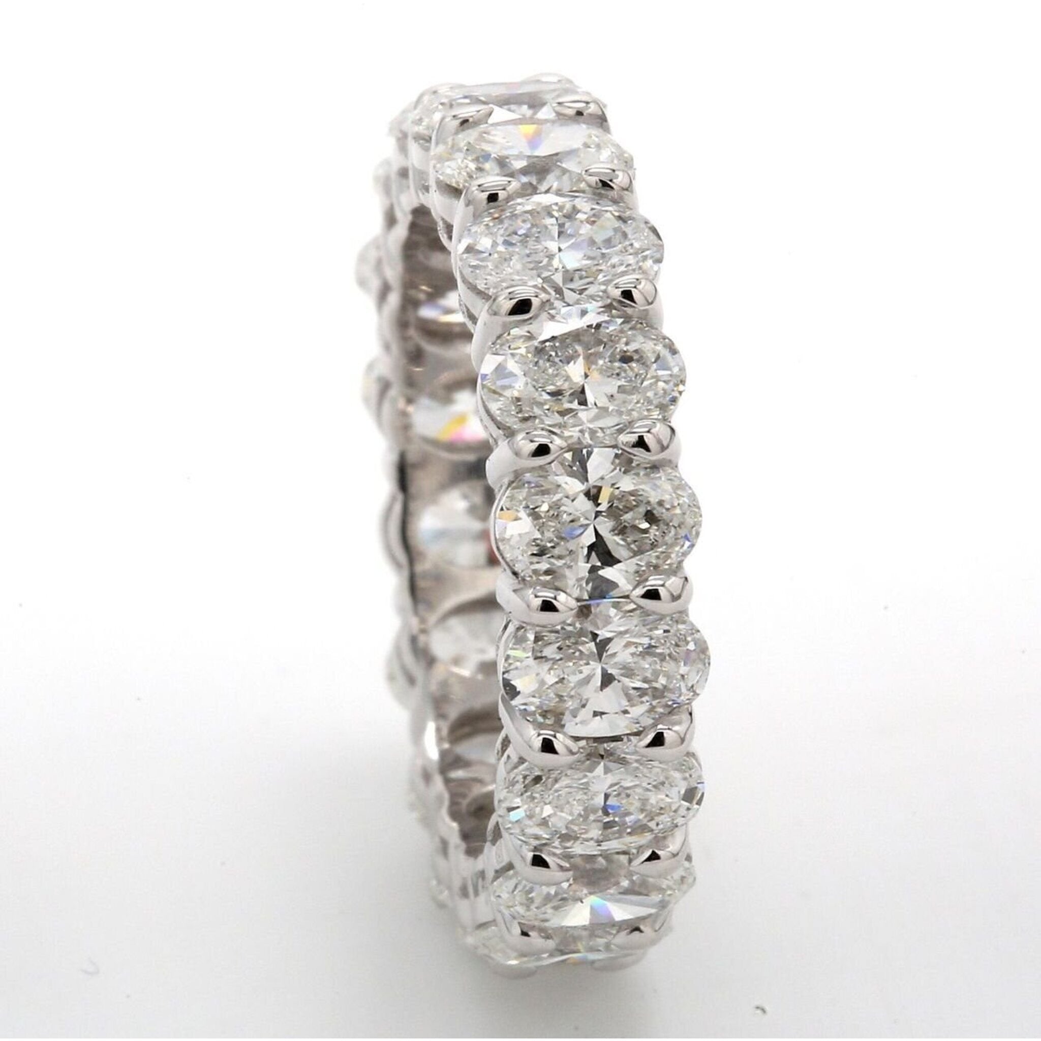 Ninacci Platinum Eternity Band with 18 Oval Diamonds - 4.32 Carat Total Diamond Weight - Size 5.0
