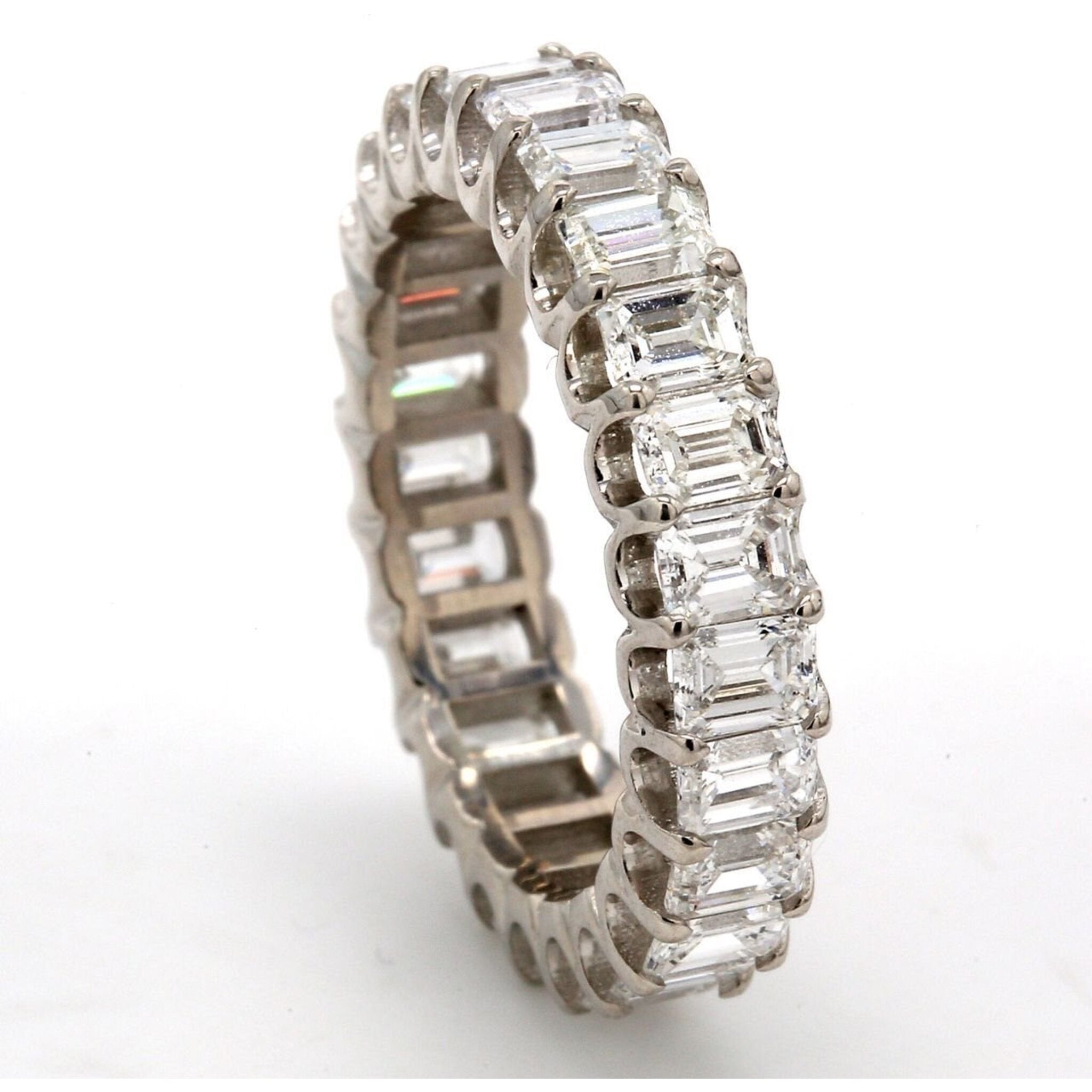 Ninacci Platinum Eternity Band with (25) Emerald Cut Diamonds - 3.79 Carat Total Diamond Weight - Size 6.5