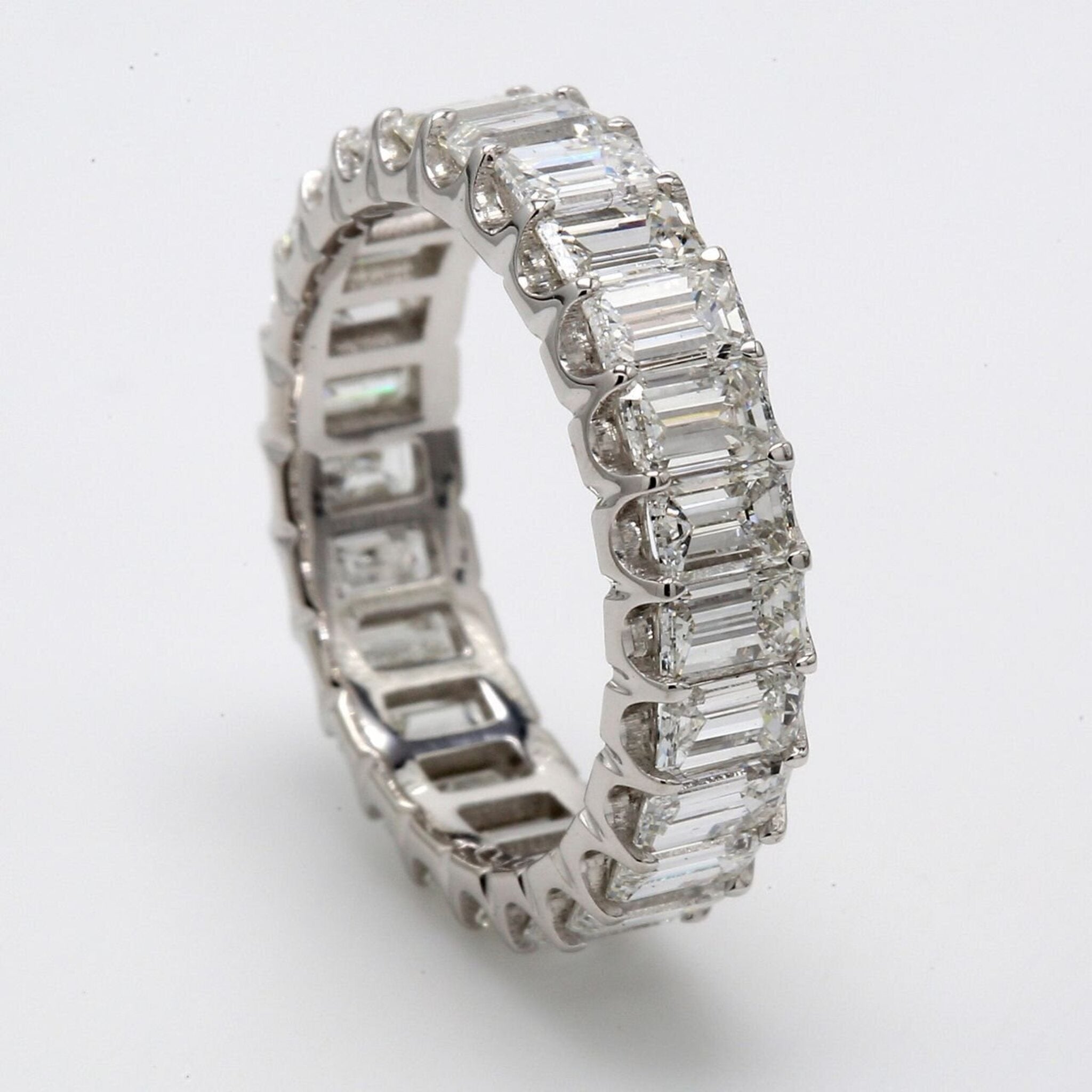 Ninacci Platinum Eternity Band with 3.59 Carat Total Diamond Weight Emerald Cut Diamonds - Size 5