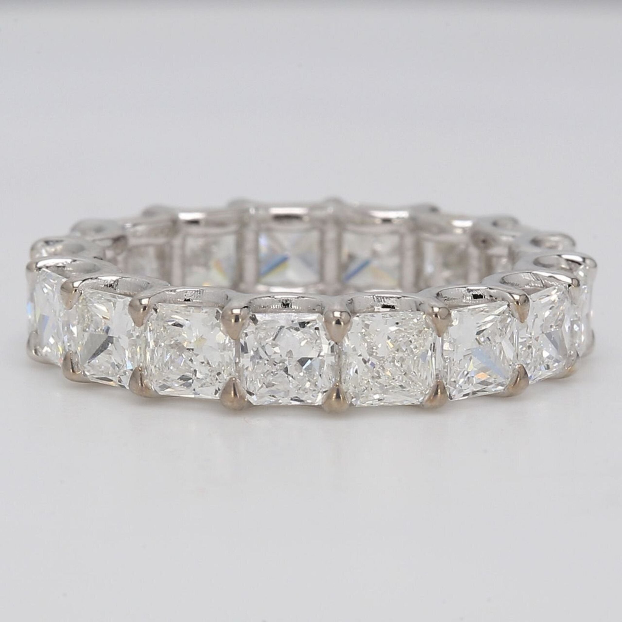 Ninacci Platinum Eternity Band with 4.17 Carats Square Radiant Diamonds - Size 5.5