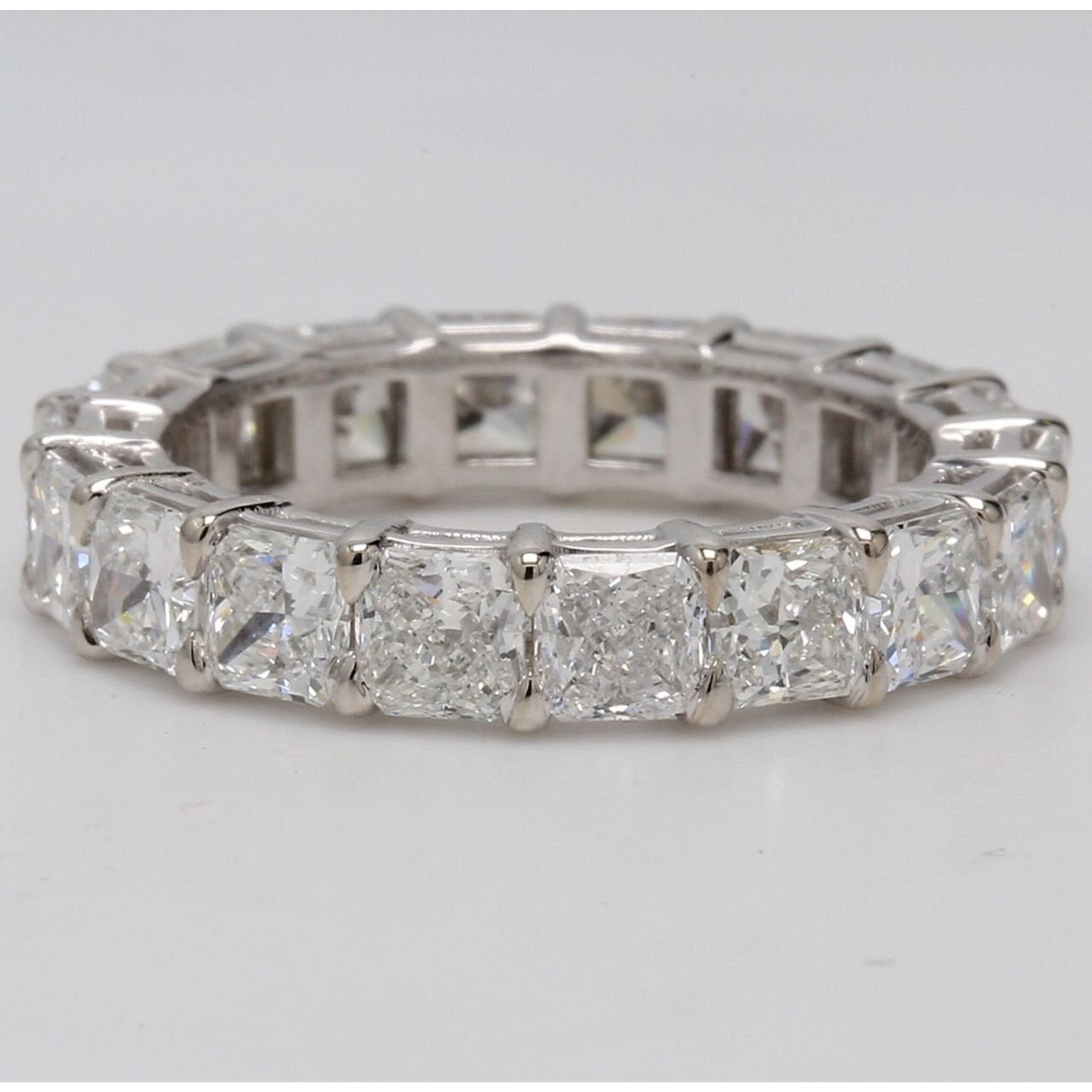 Ninacci Platinum Eternity Band with 4.41 Carats Square Radiant Diamonds - Size 6.5