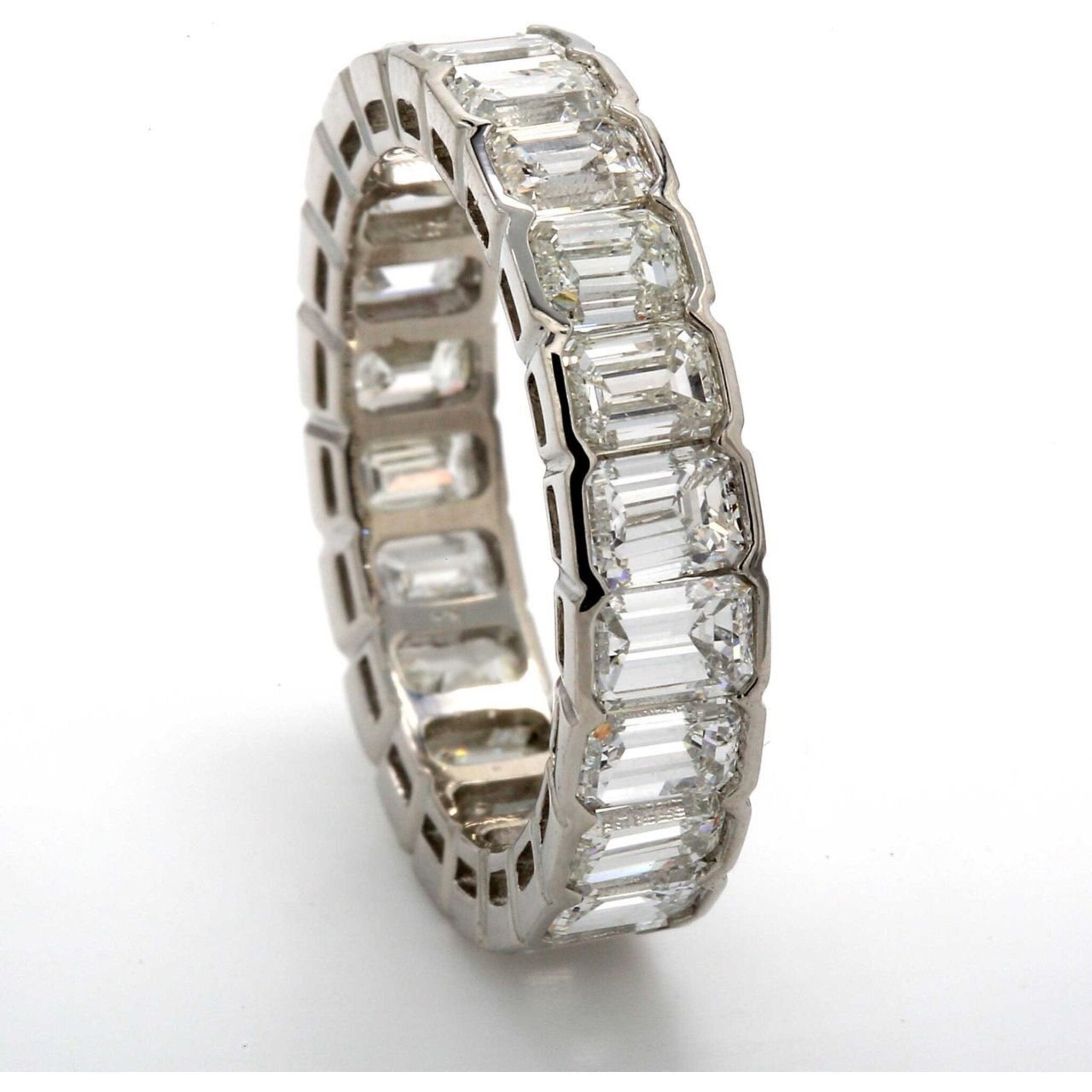 Ninacci Platinum Eternity Band with 4.52 Carats of Emerald Cut Diamonds - Size 6.25