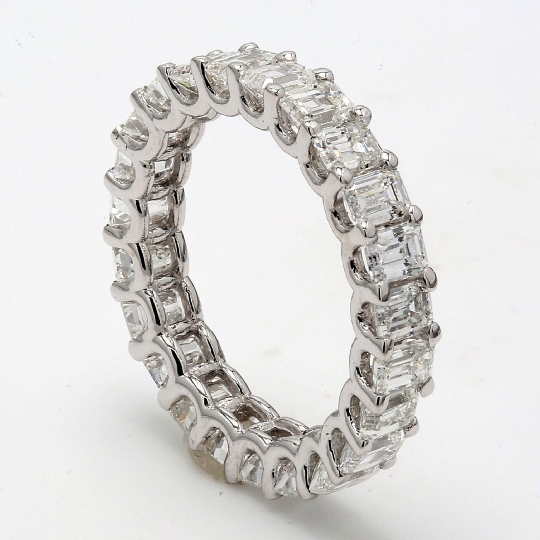 Ninacci Platinum Eternity Band with 5.95 Carats Emerald-cut Diamonds - Size 7.0