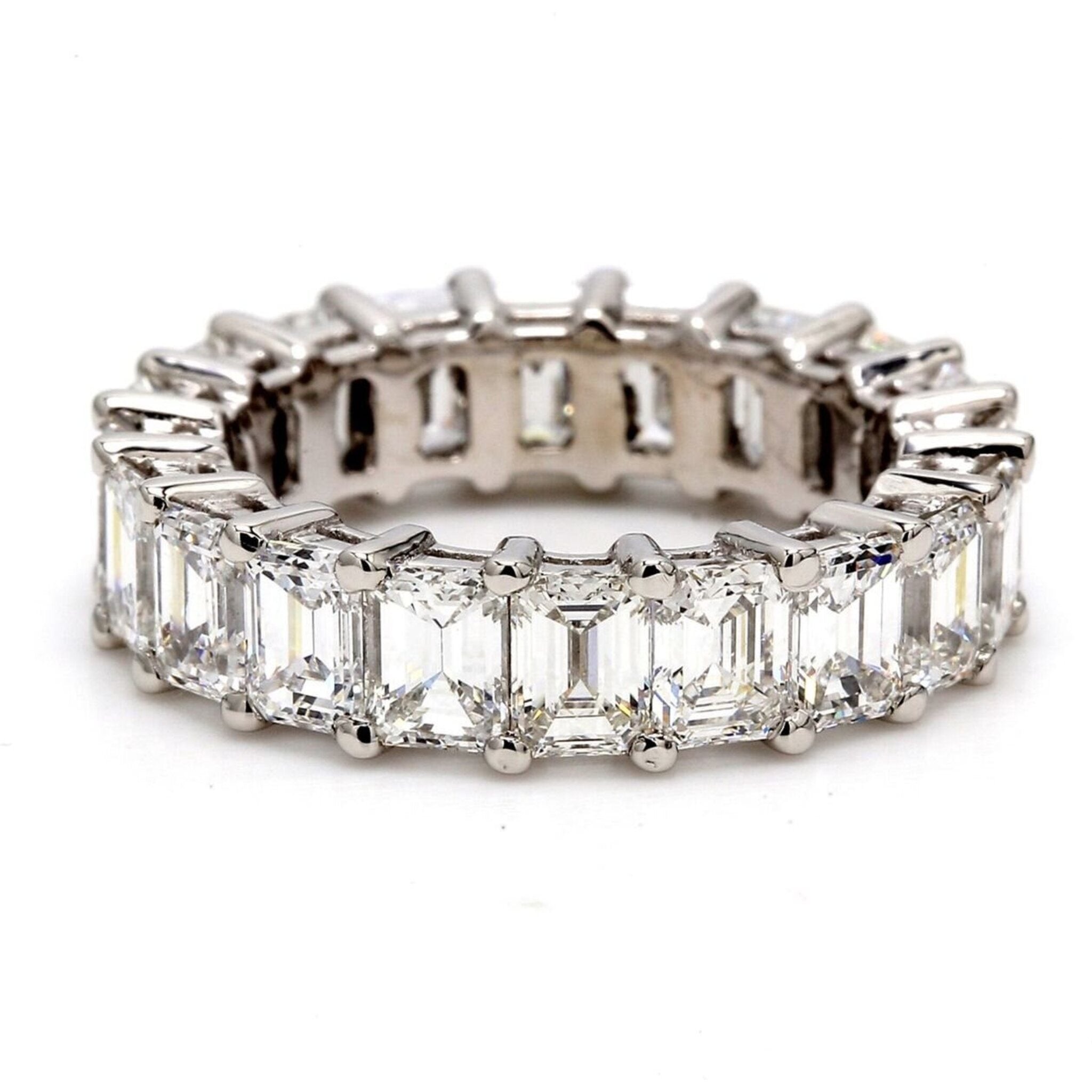 Ninacci Platinum Eternity Band with F+/VVS-VS Emerald Cut Diamonds - 6.53 Carat Total Diamond Weight Timeless Love Expression - Size 5.75