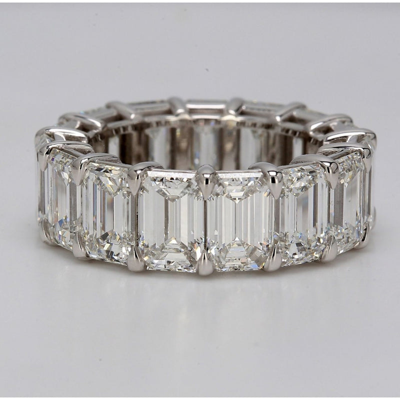 Ninacci Platinum Eternity Band with GIA Certified F-G/VVS1-VS2 Emerald Cut Diamonds - 15.38 Carat Total Diamond Weight - Size 6.5