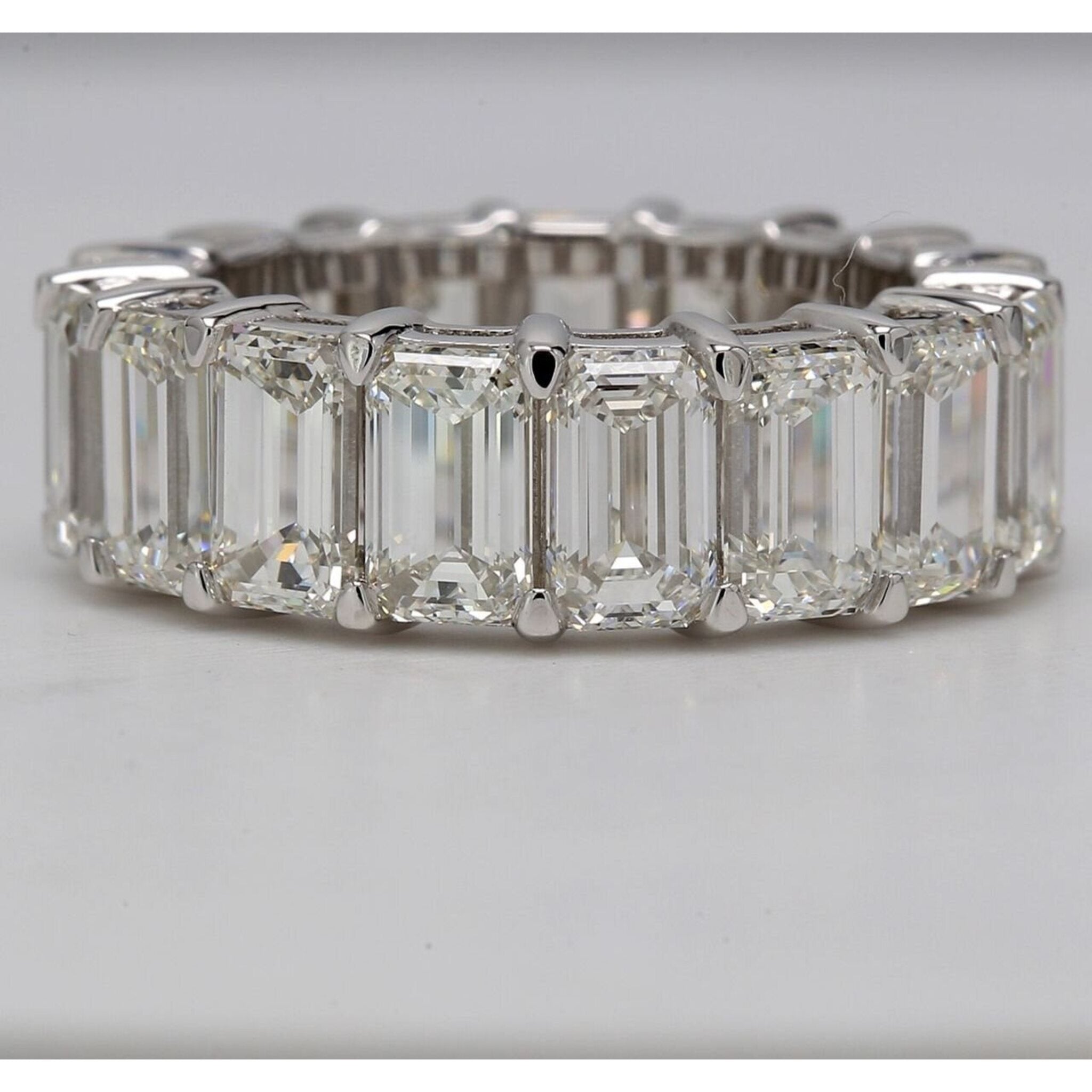 Ninacci Platinum Eternity Band with GIA Certified H-I/IF-VS2 Emerald Diamonds - 12.33 Carat Total Diamond Weight - Size 6.25