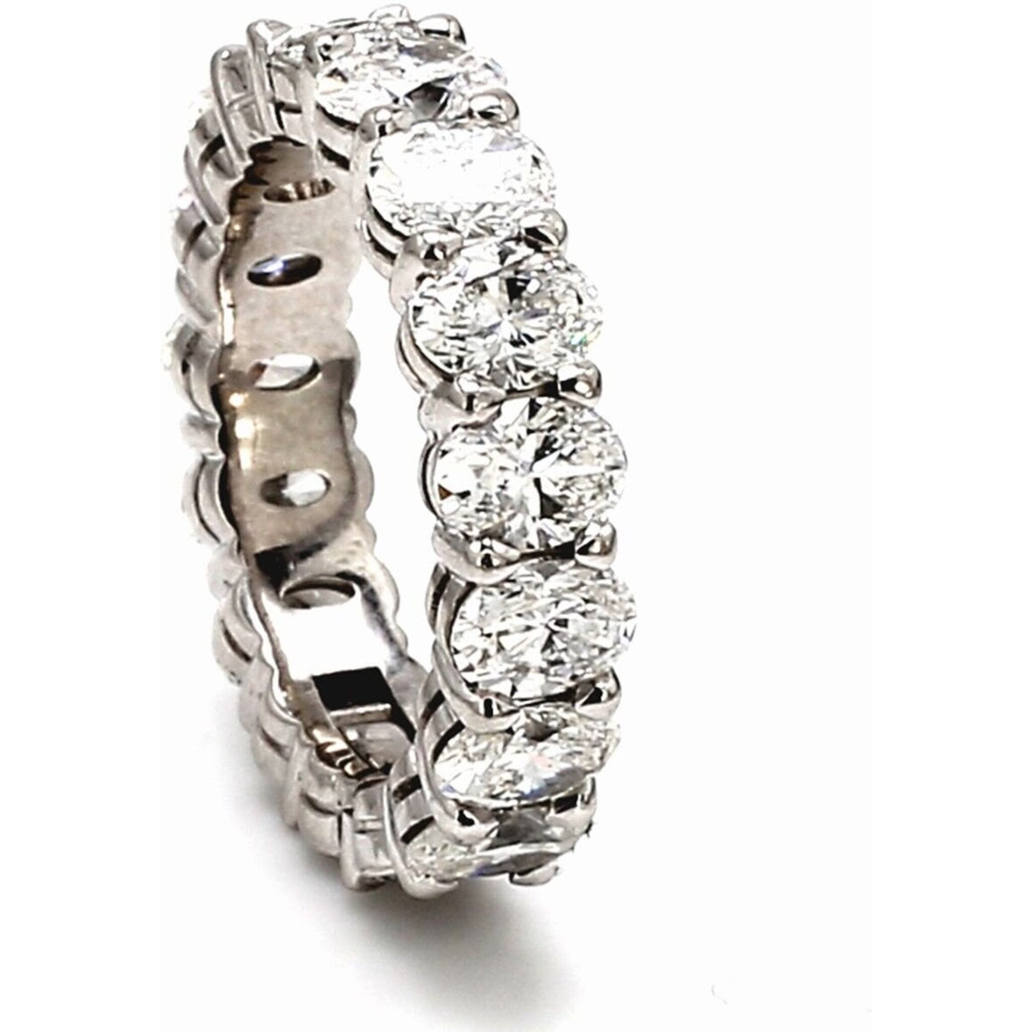 Ninacci Platinum Eternity Band with Oval Diamonds - 3.90 Carat Total Diamond Weight Shared Prong Set - Size 6.25