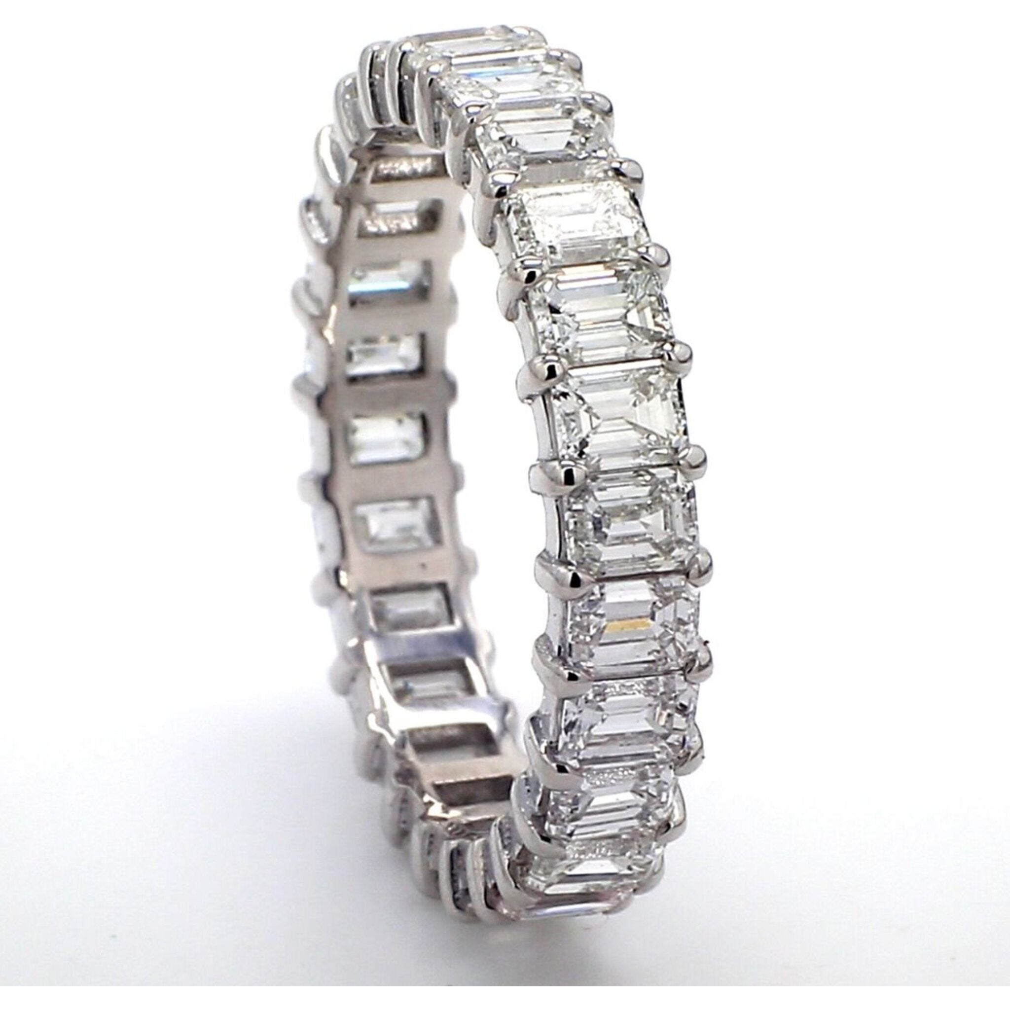Ninacci Platinum Eternity Band with Prong-Set Emerald Cut Diamonds - 3.52 Carat Total Diamond Weight - Size 7.25