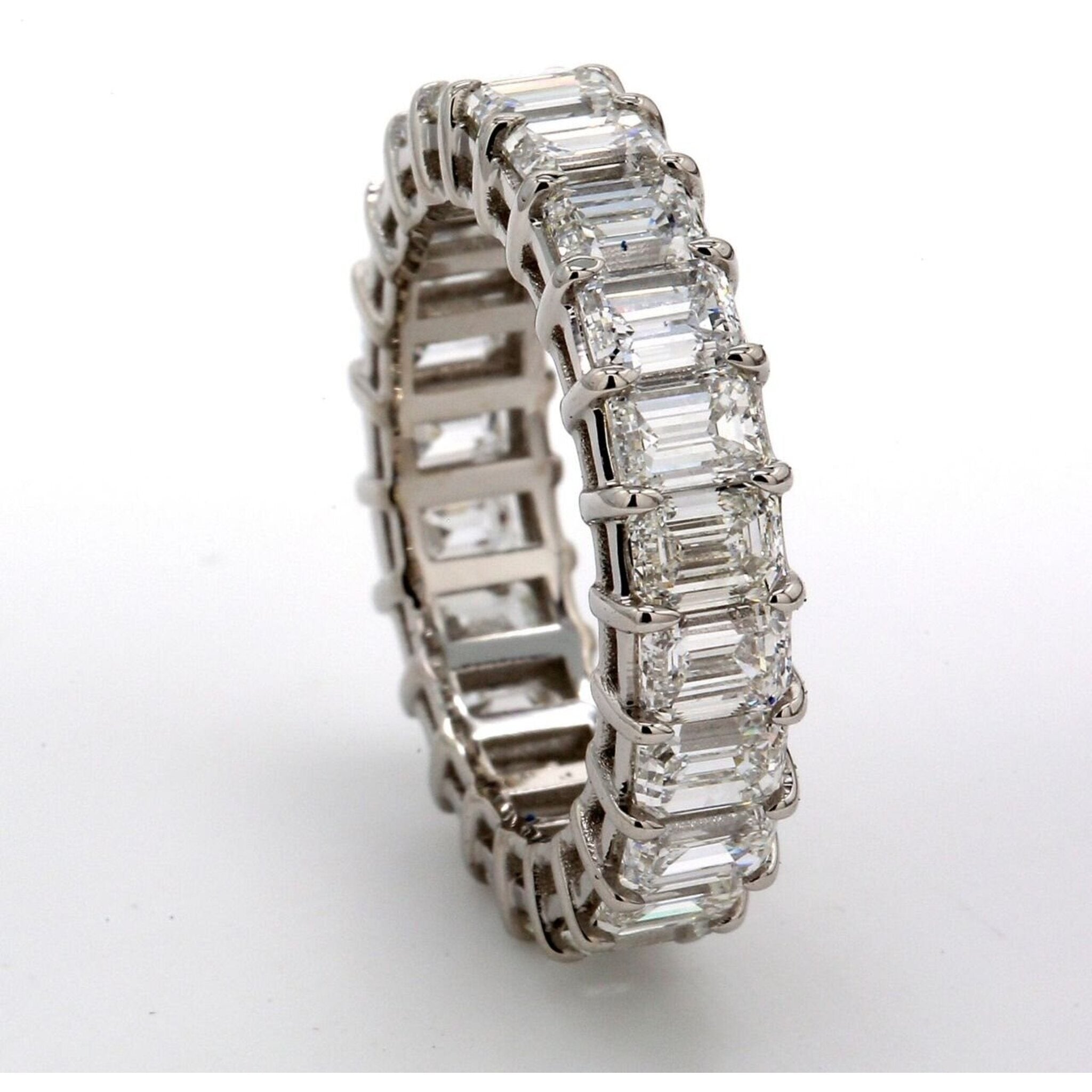 Ninacci Platinum Eternity Band with Prong-Set Emerald Cut Diamonds - 5.39 Carat Total Diamond Weight - Size 5.0