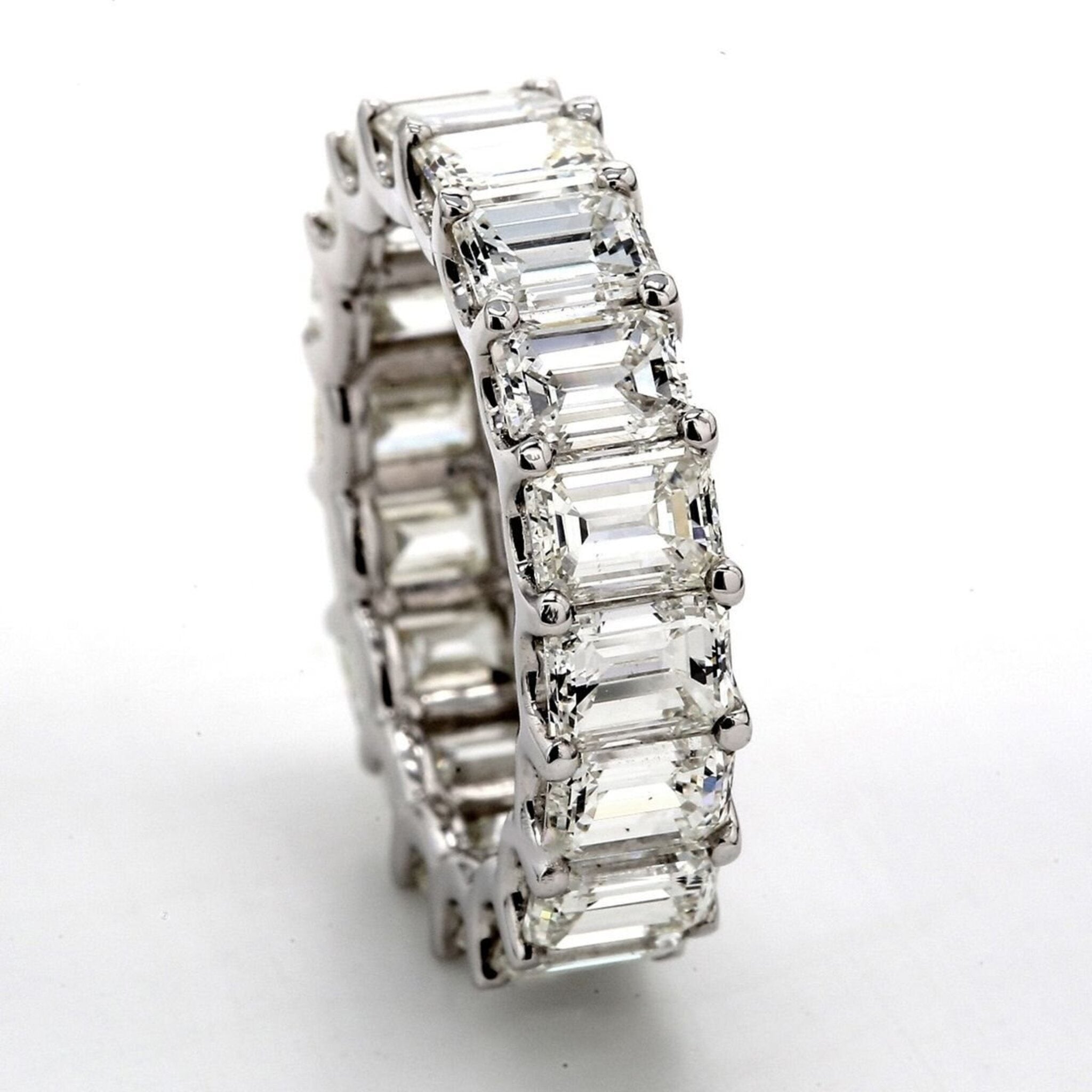 Ninacci Platinum Eternity Band with Shared U-Prong Set Emerald Cut Diamonds - 3.68 Carat Total Diamond Weight - Size 6.0