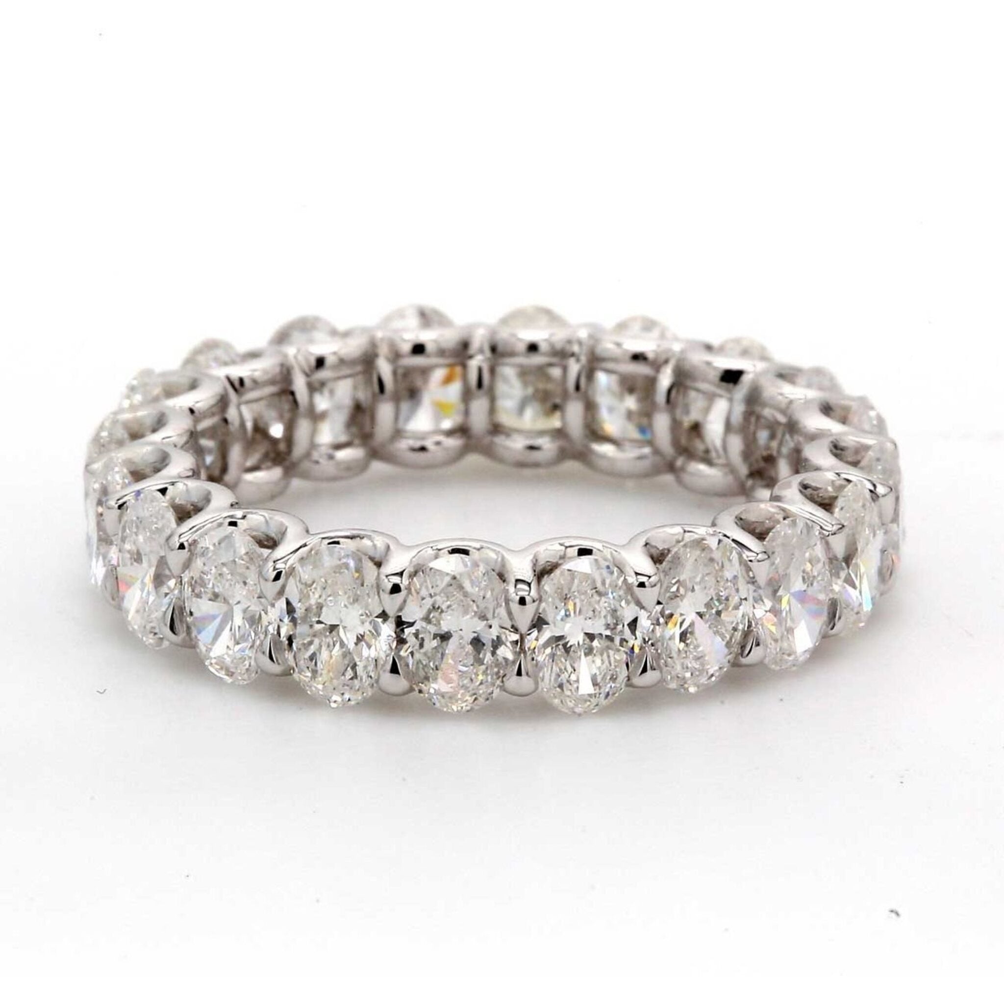 Ninacci Platinum Eternity Band with Shared U-Prong Set Oval Diamonds - 3.96 Carat Total Diamond Weight - Size 6.0