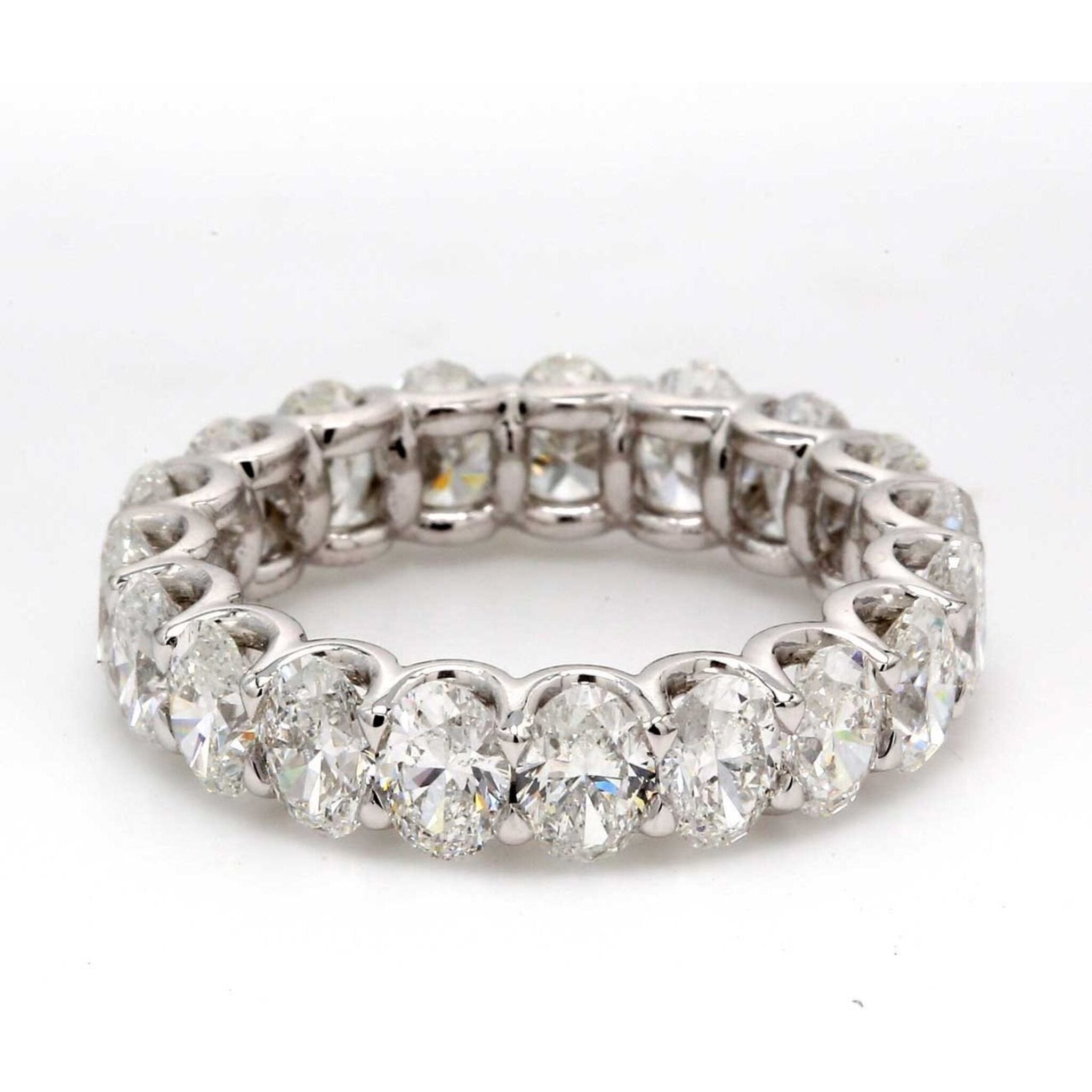 Ninacci Platinum Eternity Band with Shared U-Prong Set Oval Diamonds - 4.55 Carat Total Diamond Weight - Size 5.5