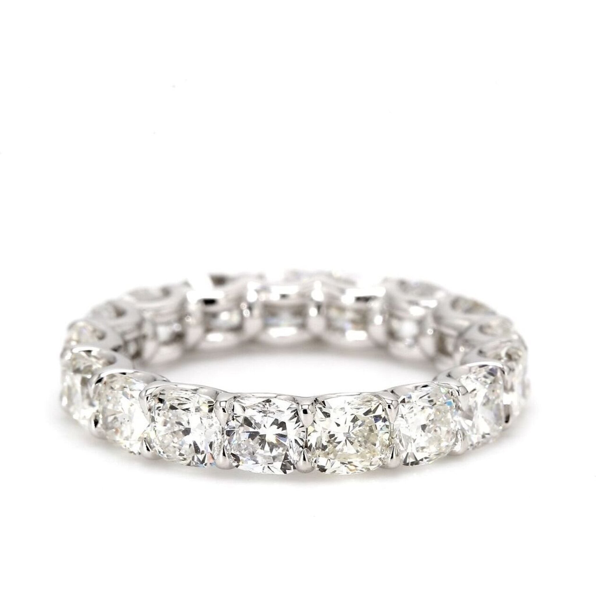 Ninacci Platinum Eternity Band with U-Prong Set Cushion Cut Diamonds - 5.64 Carat Total Diamond Weight - Size 6.0