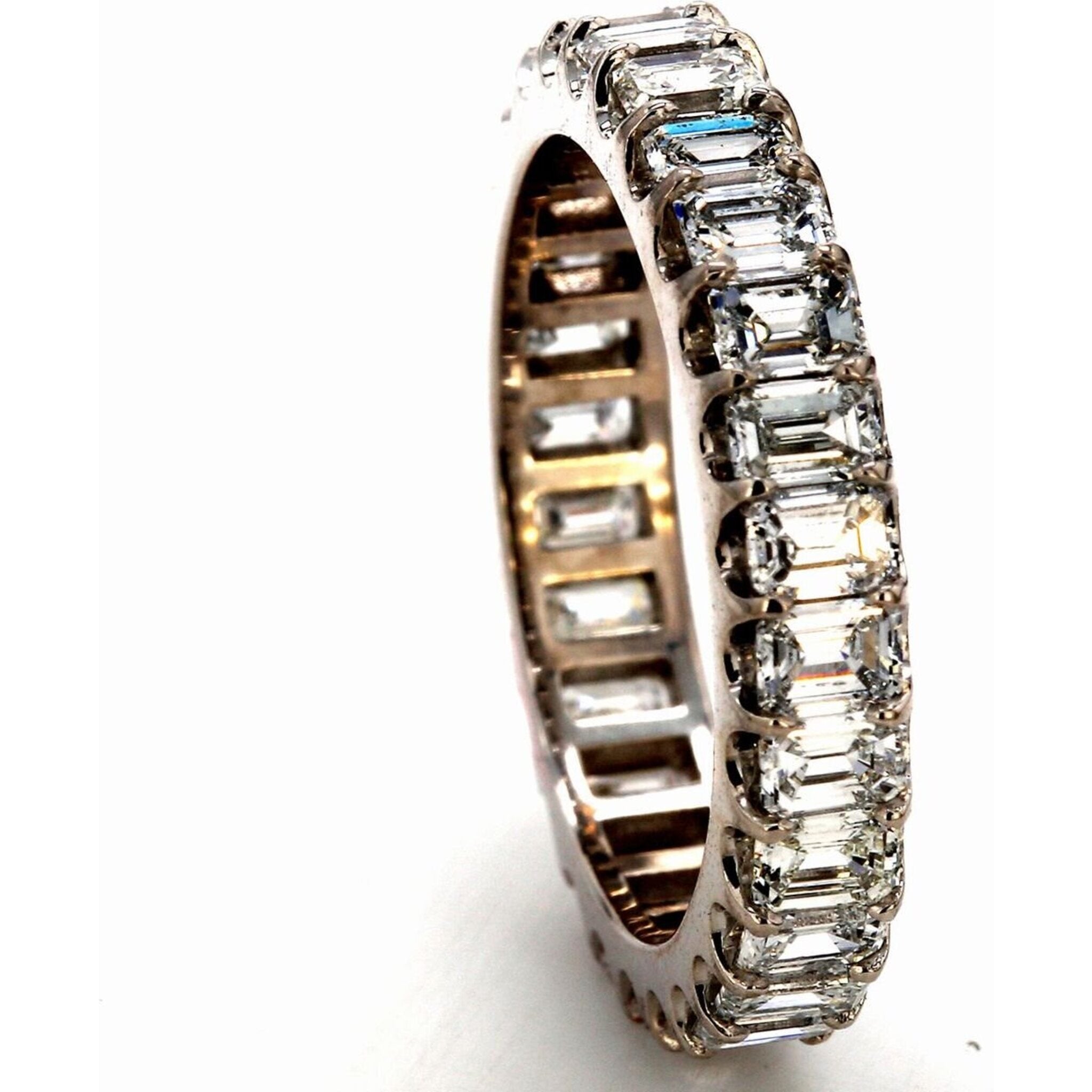 Ninacci Platinum Eternity Band with U-Prong Set Emerald Cut Diamonds - 3.05 Carat Total Diamond Weight - Size 6.5