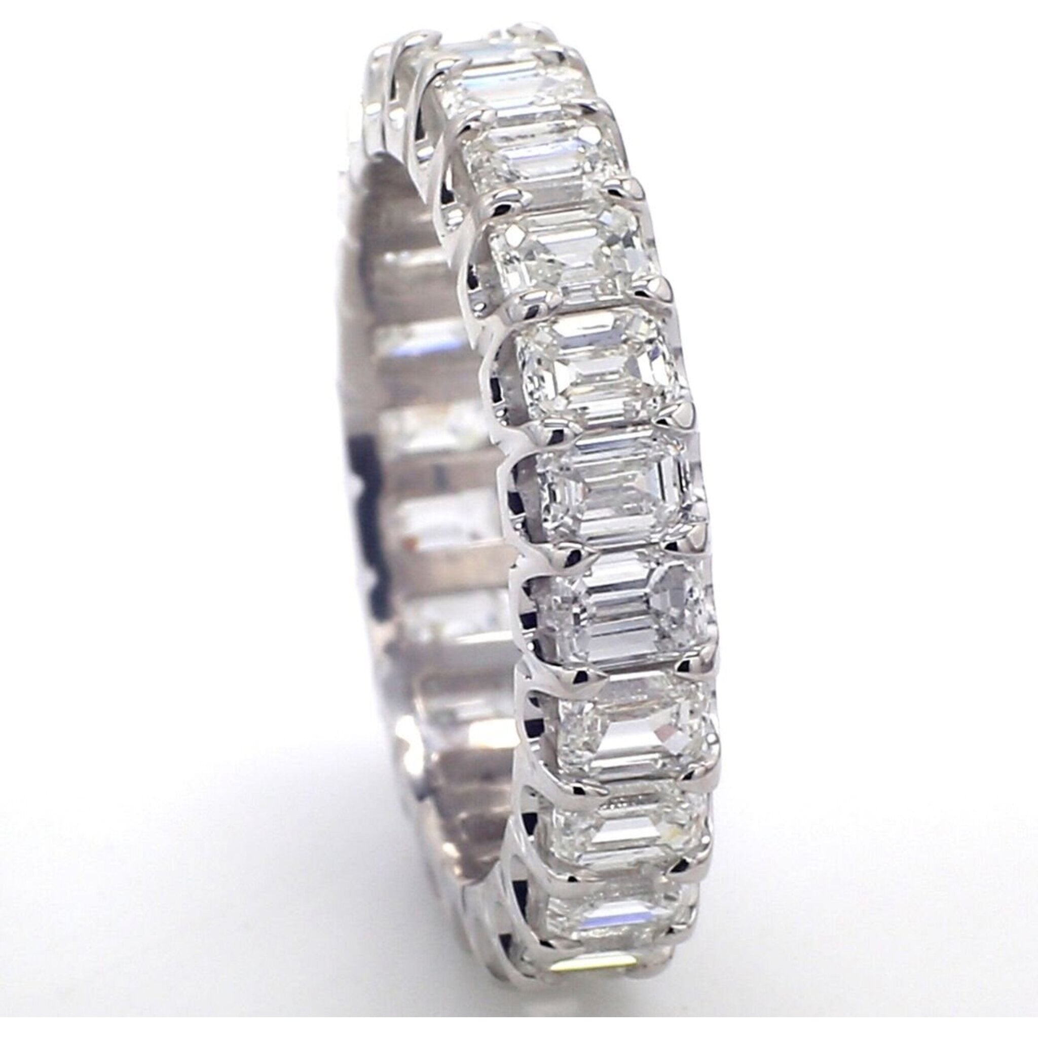 Ninacci Platinum Eternity Band with U-Prong Set Emerald Cut Diamonds - 3.50 Carat Total Diamond Weight - Size 6.0