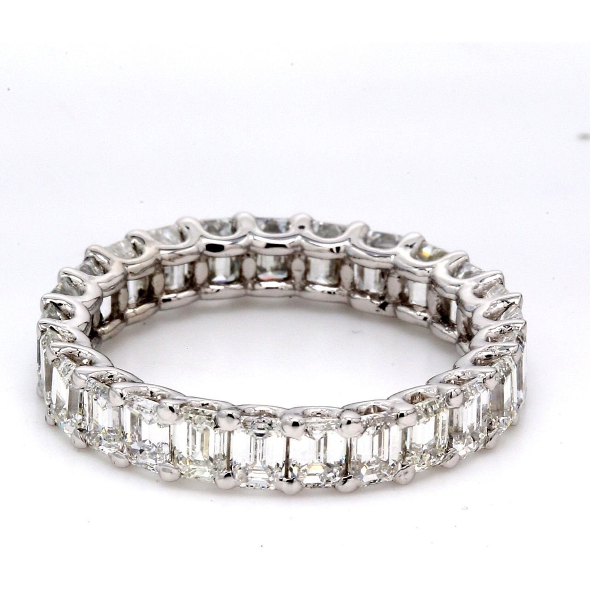 Ninacci Platinum Eternity Band with U-Prong Set Emerald Cut Diamonds - 3.62 Carat Total Diamond Weight - Size 5.5