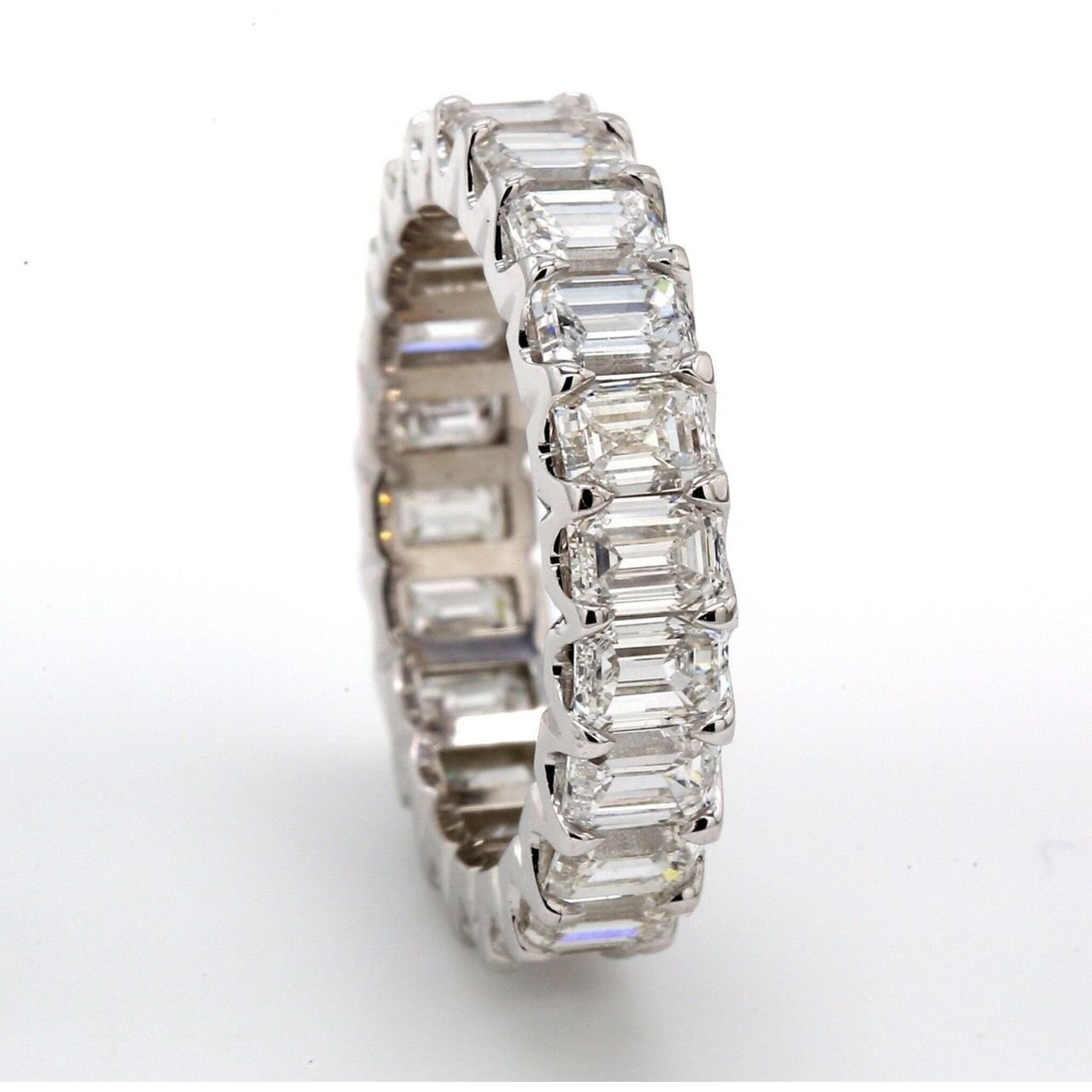 Ninacci Platinum Eternity Band with U-Prong Set Emerald Cut Diamonds - 4.09 Carat Total Diamond Weight - Size 4.75