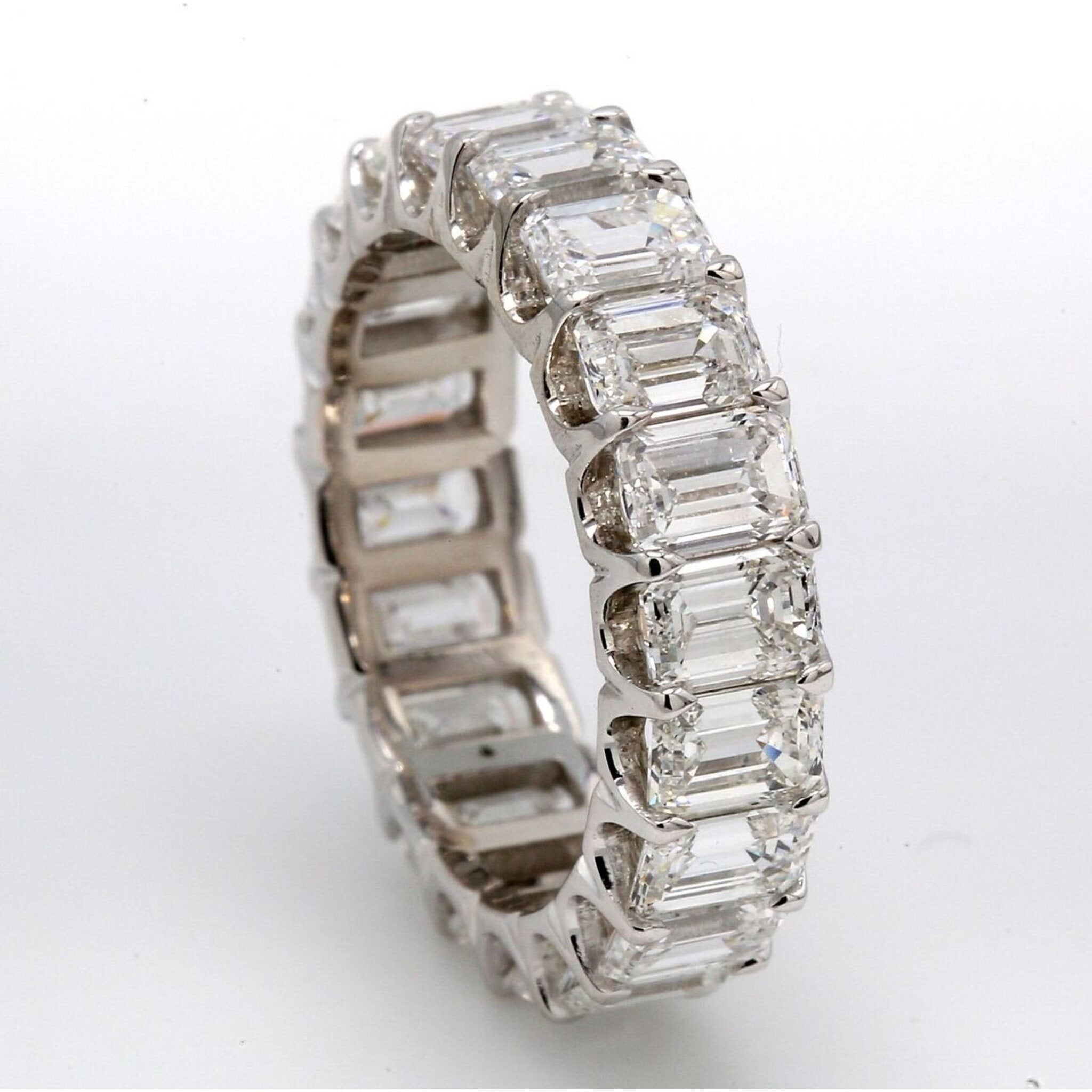 Ninacci Platinum Eternity Band with U-Prong Set Emerald Cut Diamonds - 5.21 Carat Total Diamond Weight - Size 5.0