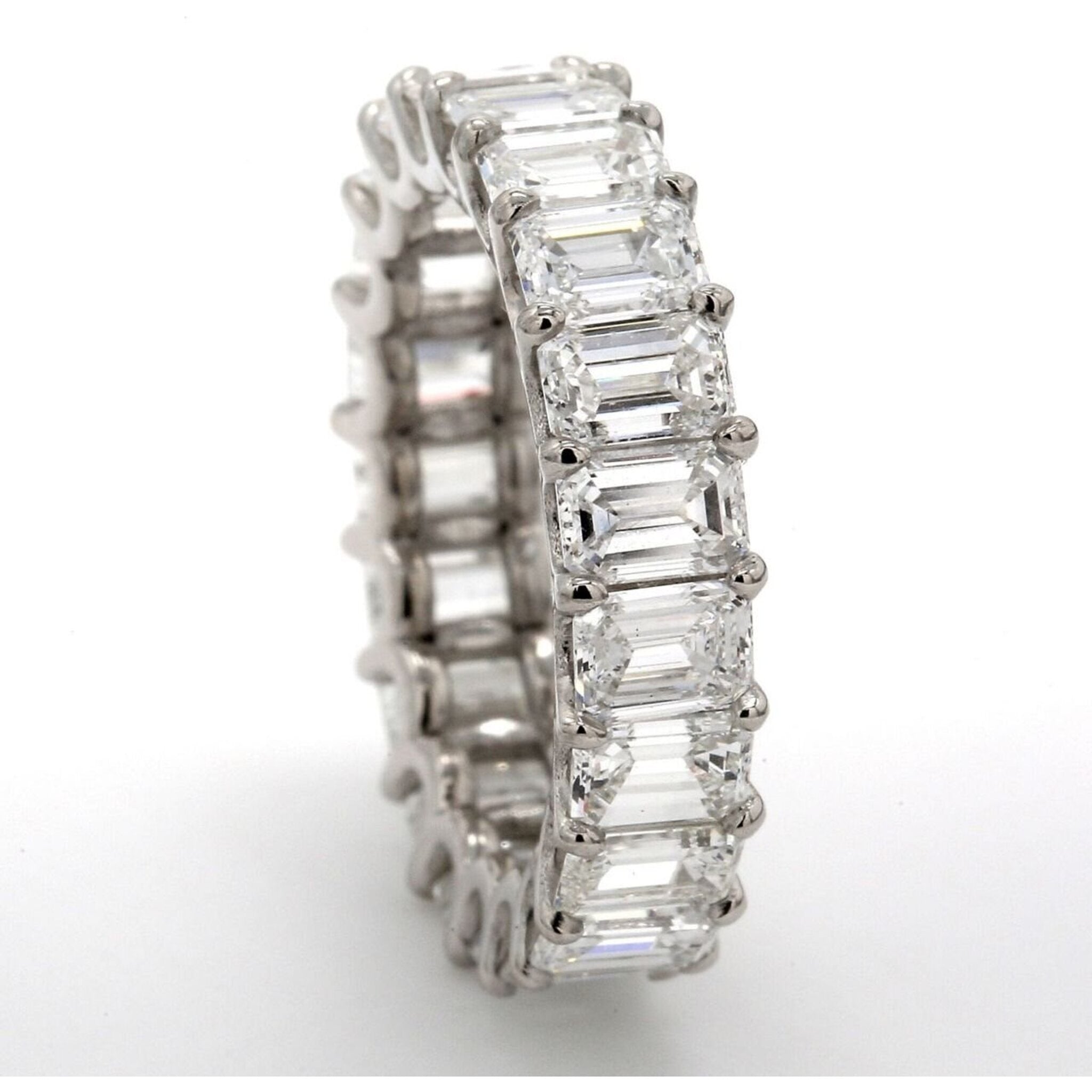 Ninacci Platinum Eternity Band with U-Prong Set Emerald Cut Diamonds - 5.44 Carat Total Diamond Weight - Size 5.0