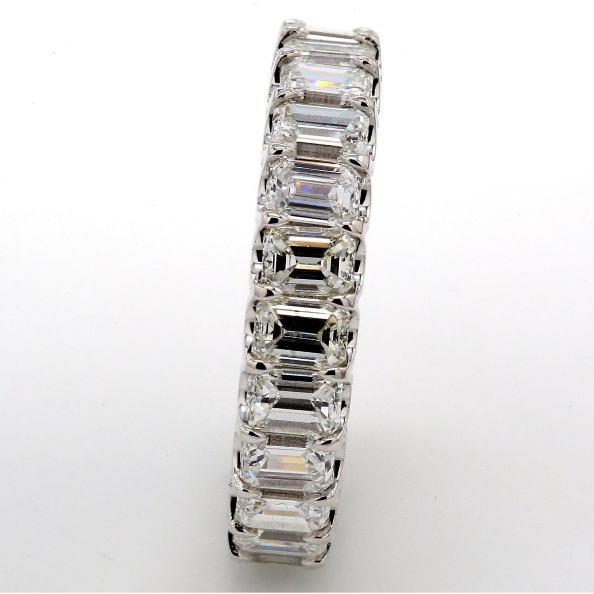 Ninacci Platinum Eternity Band with U-Prong Set Emerald Cut Diamonds - 5.54 Carat Total Diamond Weight - Size 8.0