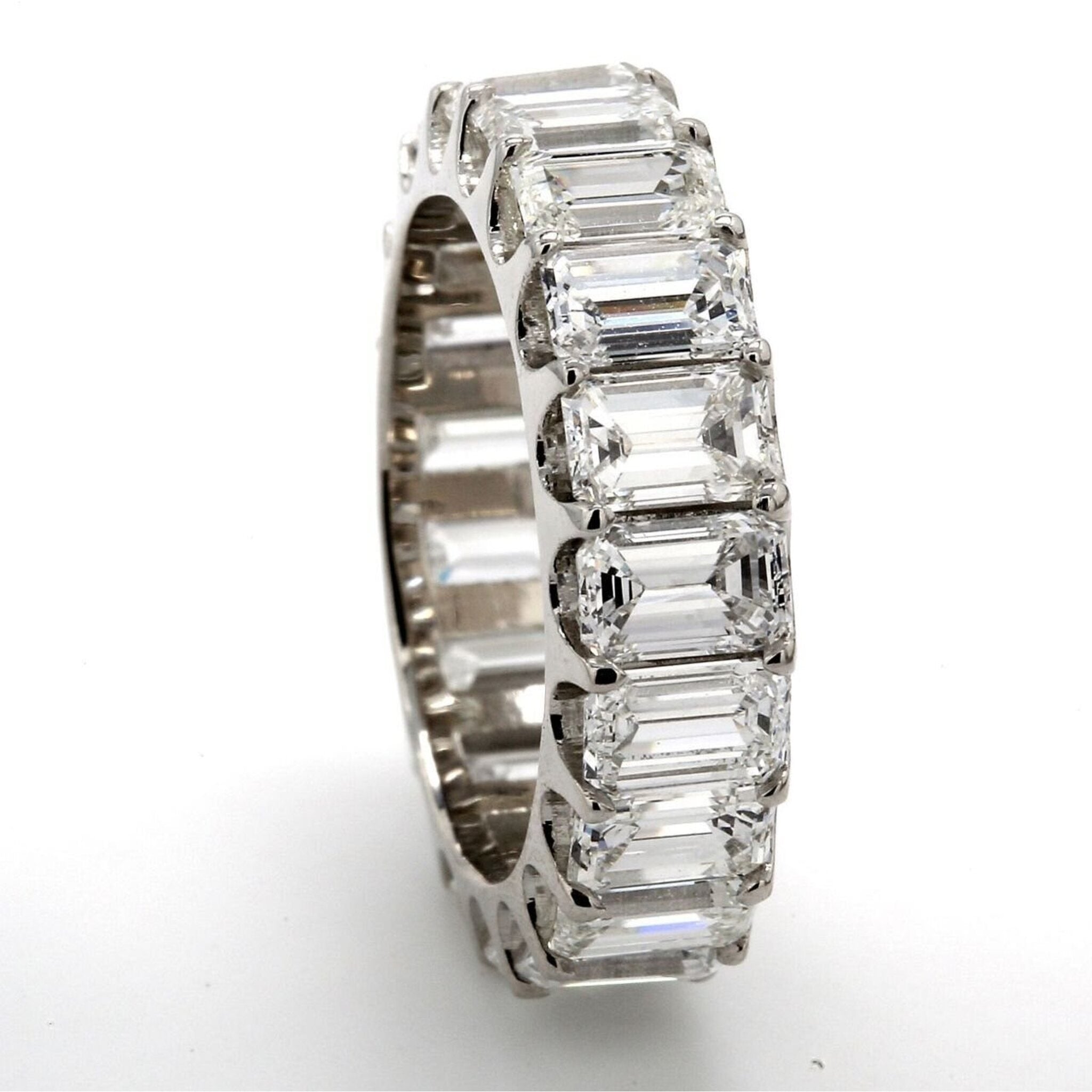 Ninacci Platinum Eternity Band with U-Prong Set Emerald Cut Diamonds - 6.10 Carat Total Diamond Weight - Size 5.0