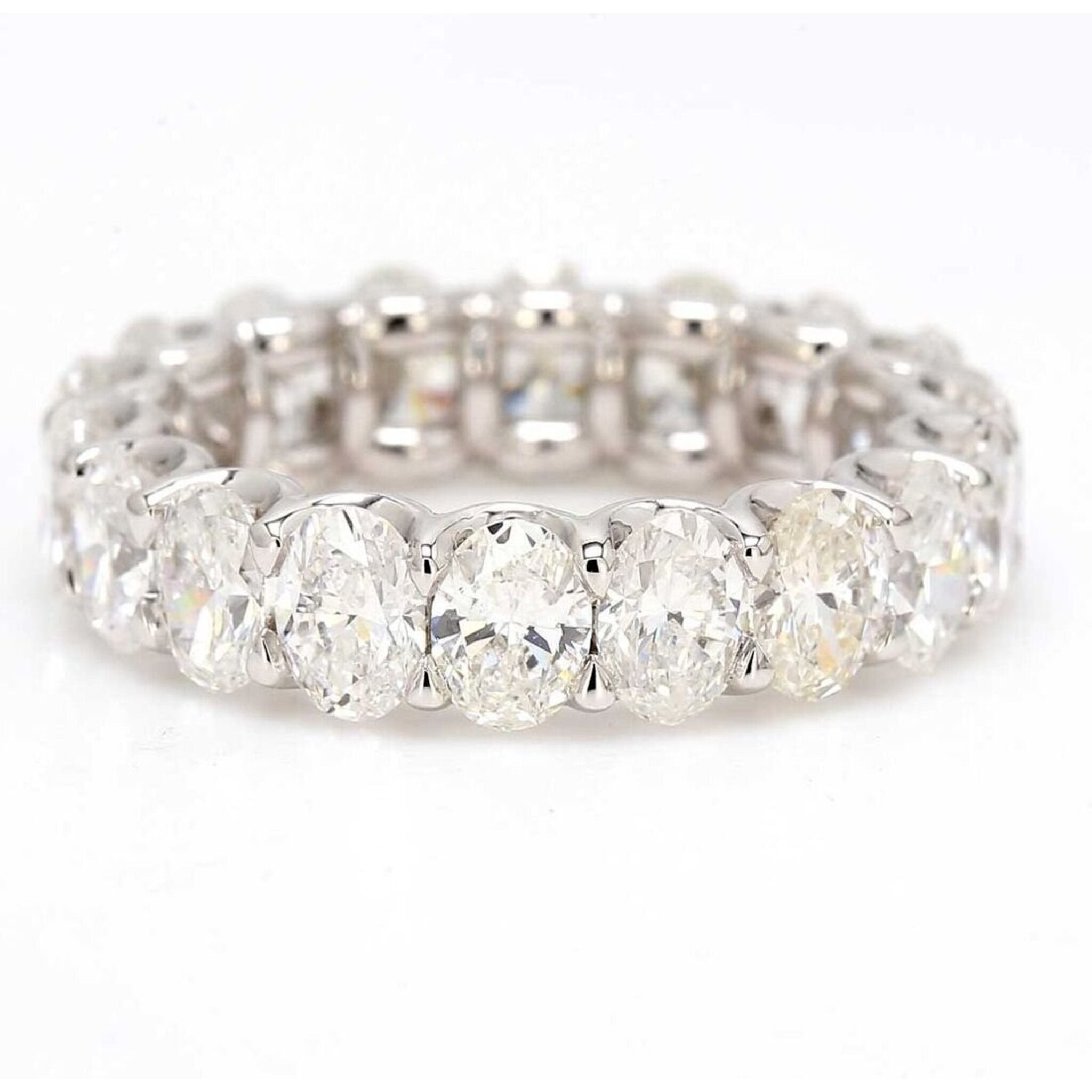 Ninacci Platinum Eternity Band with U-Prong Set Oval Diamonds - 4.37 Carat Total Diamond Weight - Size 5.5